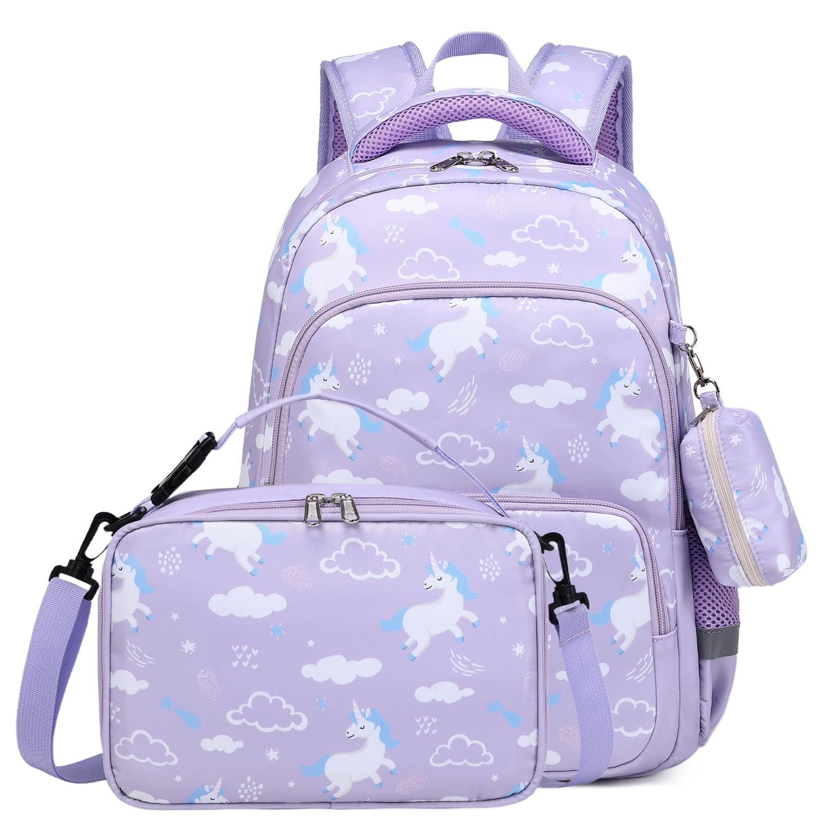 mygreen 3PCS Kids Backpack Set - Waterproof Bookbag with Lunch Box for Girls Ages 3-12 Adorable Cartoon Prints
