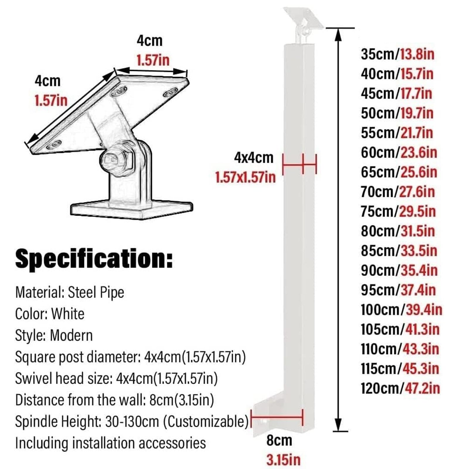Kwadratowe metalowe balustrady na pokłady, werandy i korytarze, kolumna ochronna 120 cm do użytku wewnątrz i na zewnątrz, 1 sztuka, stylowy design