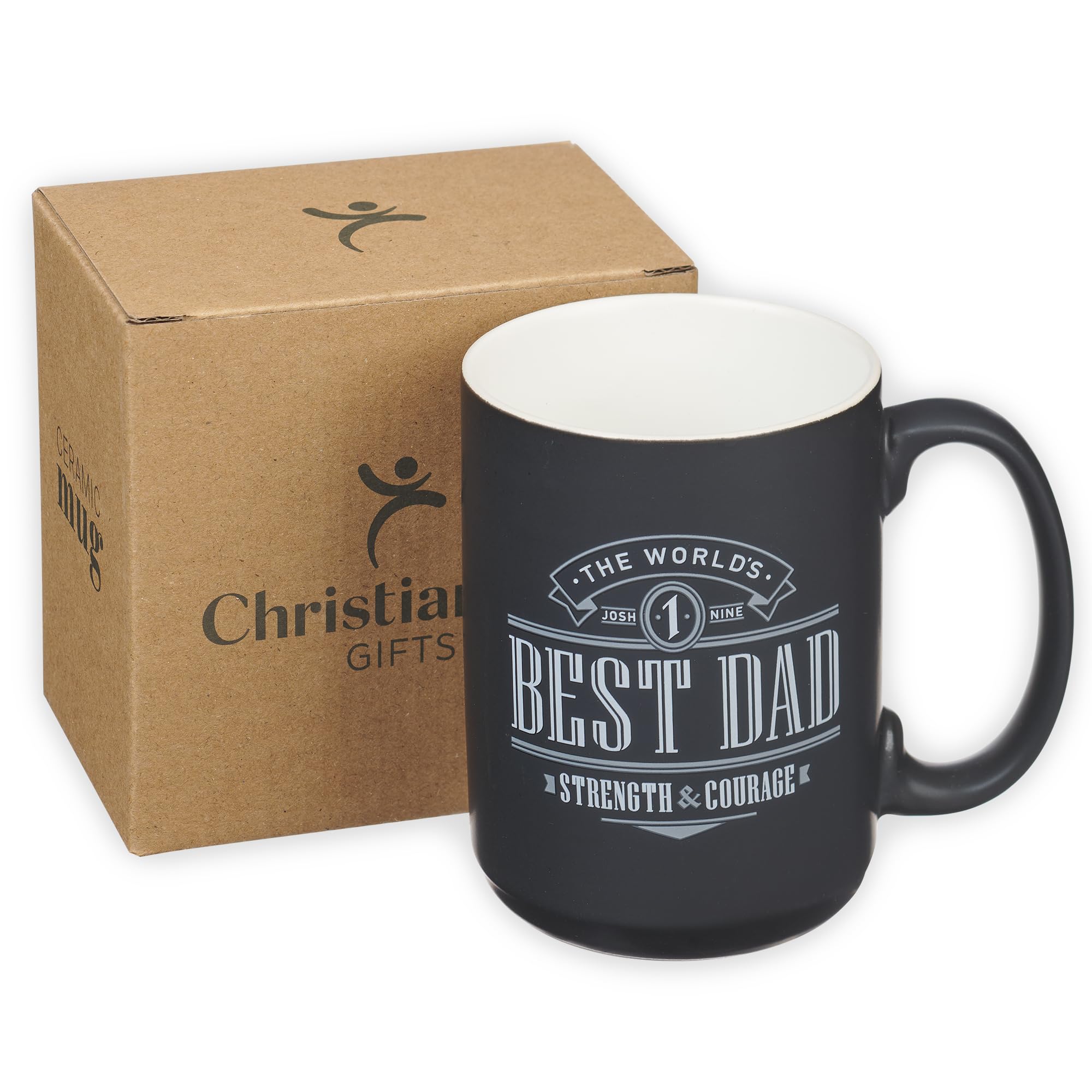 Christian Art Gifts Duży ceramiczny kubek do kawy i herbaty dla ojców i ojców: World's Best Dad Strength & Courage Inspirujący werset biblijny, nietoksyczny bezołowiowy, nadaje się do kuchenki