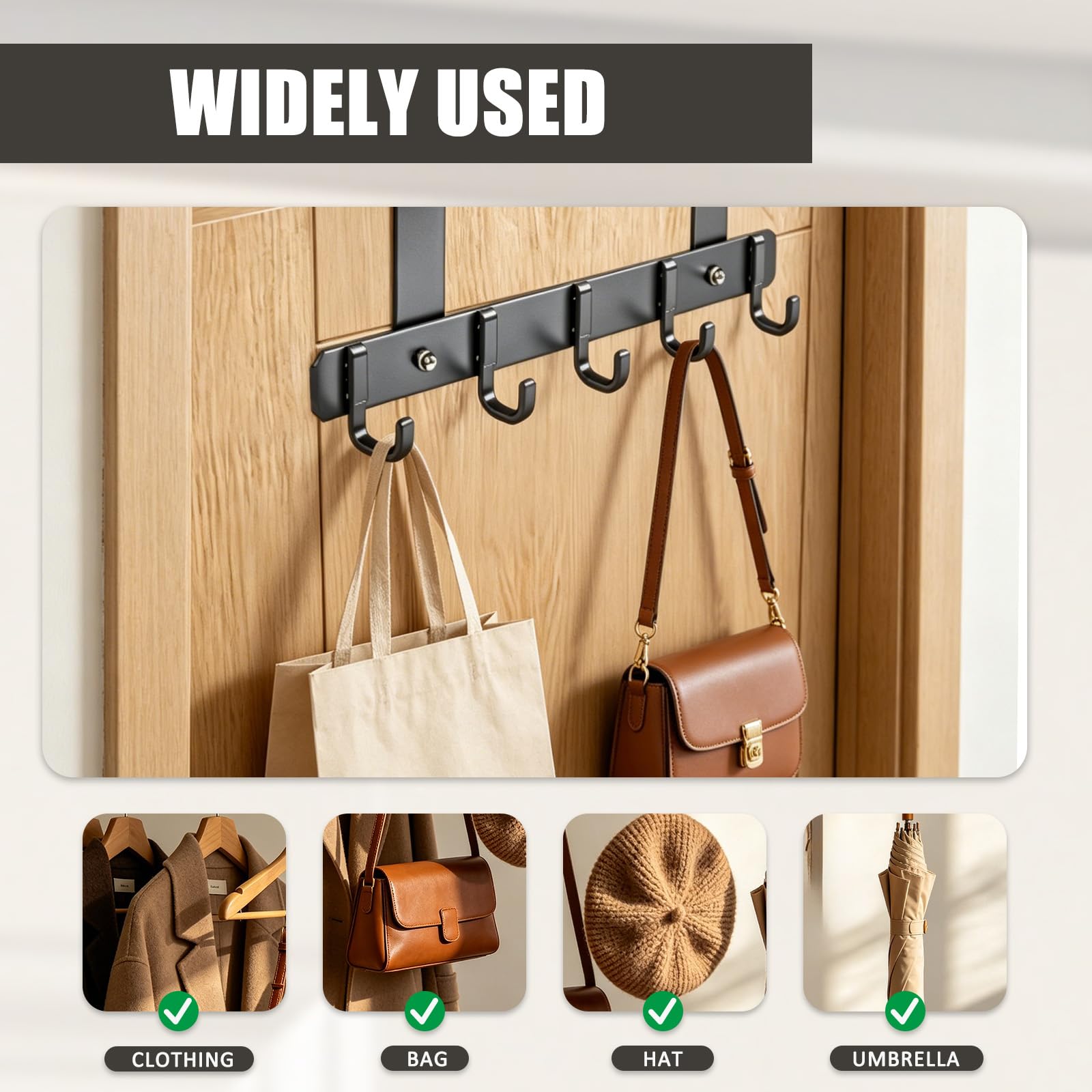 Appendiabiti da Porta, Attaccapanni da Porta, Appendino da Porte Regolabile per 22-58mm, Ganci Porte con 5 Ganci, Gancio Door per Camera da Letto, Bagno, Cucina, Grigio