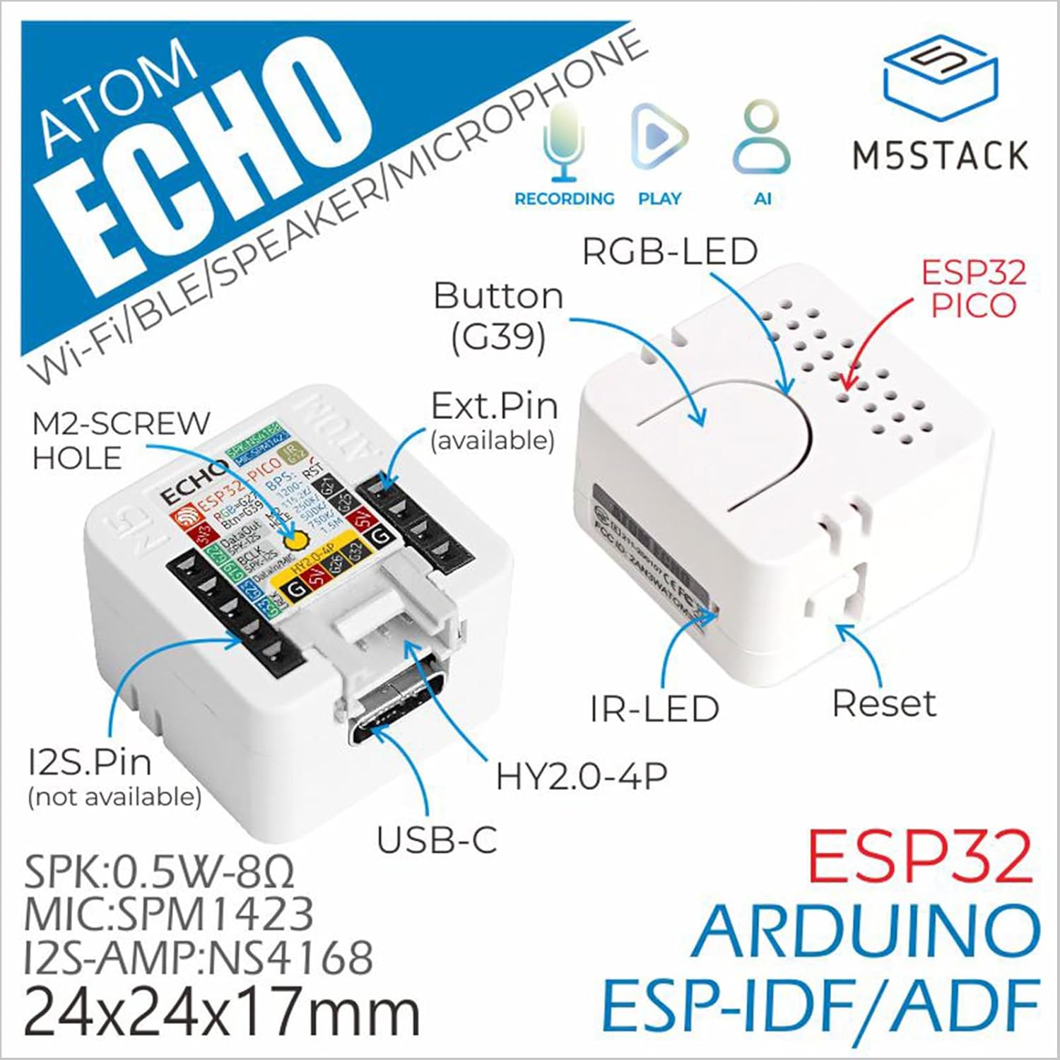 M5Stack Atom Echo Component Diagram