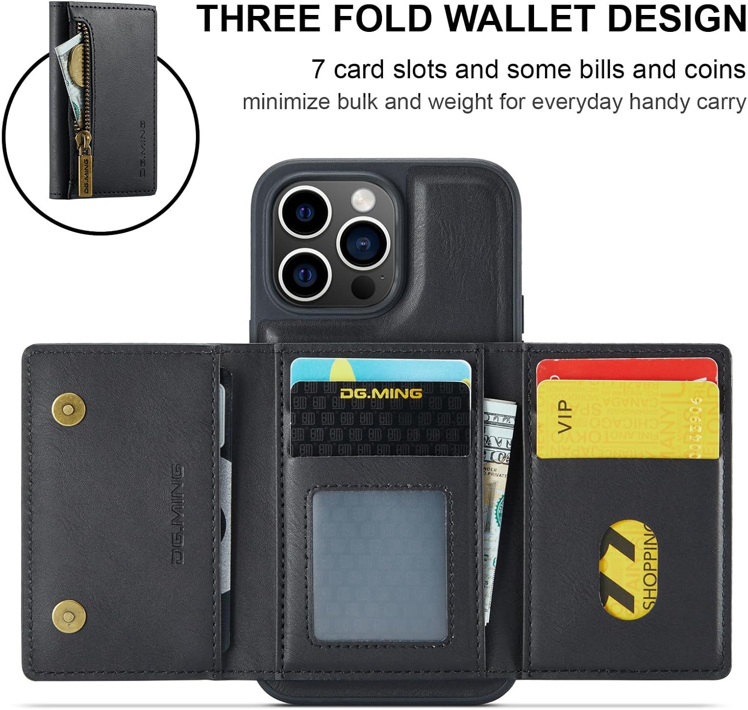 SZHAIYU 2 in 1 Detachable Compatible with iPhone 15 Pro Max Case Wallet with Card Holder Faux Leather Men Women 6.7'' RFID Blocking (Black,IP 15 Pro Max)