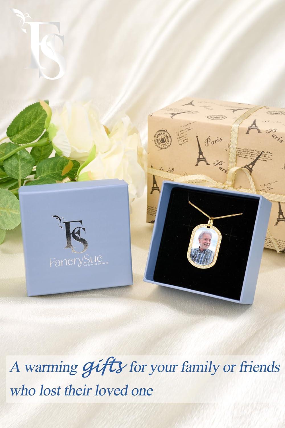 Fanery Sue Personalized Ashes Necklace for Women Men Custom Engraving Photo & Text Cremation Jewelry Urn Necklace for Ashes Memorial Keepsake for Loss Loved One, Copper, Zircon