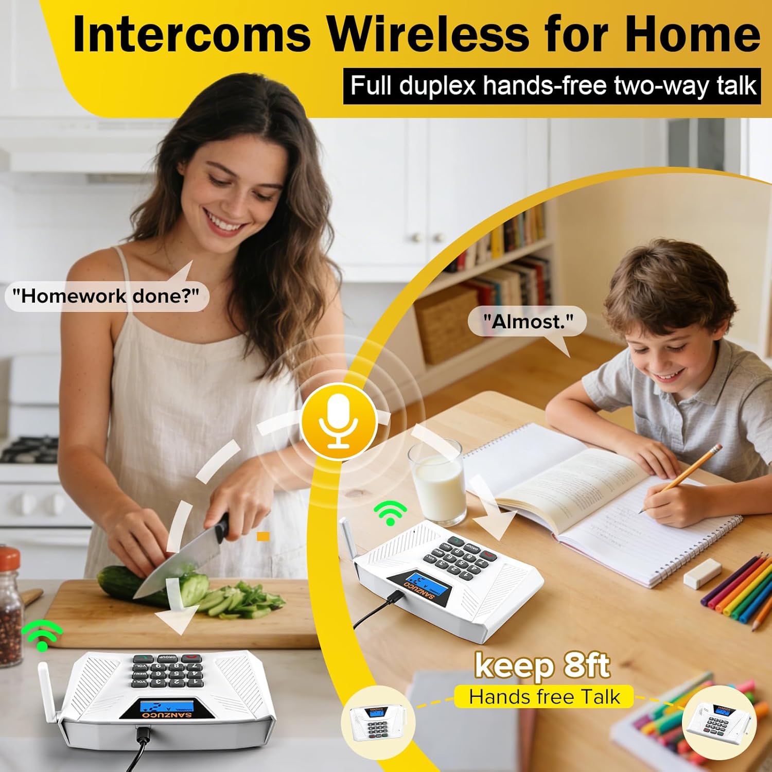 60L Intercoms Wireless for Home, 1700ft 2026 Wireless Intercom System with Full Duplex & Group Call, Hands Free Two Way Real Time Home Intercom for Elderly, Kids & Office (2 Pack)