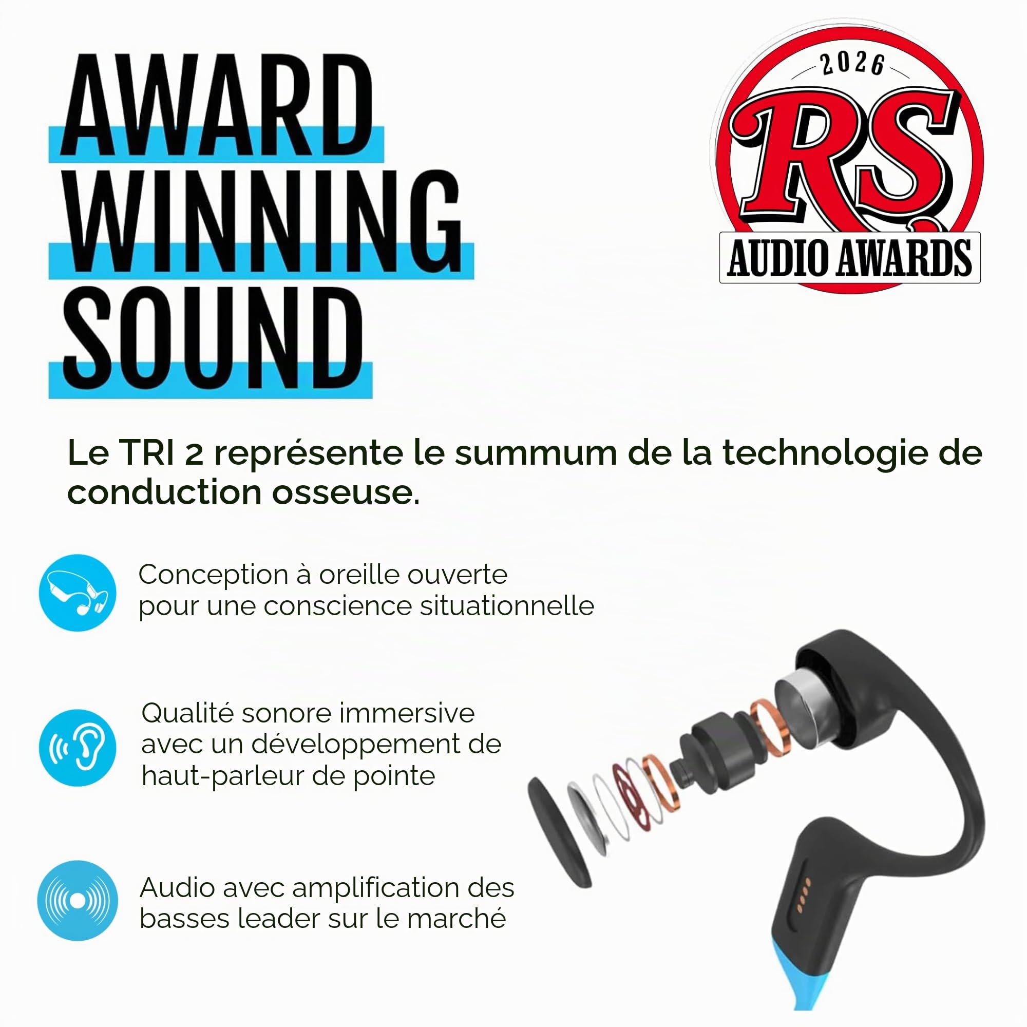 H2O Audio Casque Bluetooth sans Fil, Casque Conduction Osseuse, Noir | Tri 2 Multi Sport, Etanche Ipx8, Bluetooth V5.3, Mp3 Natation, Pour Course Et Cyclisme, Noir