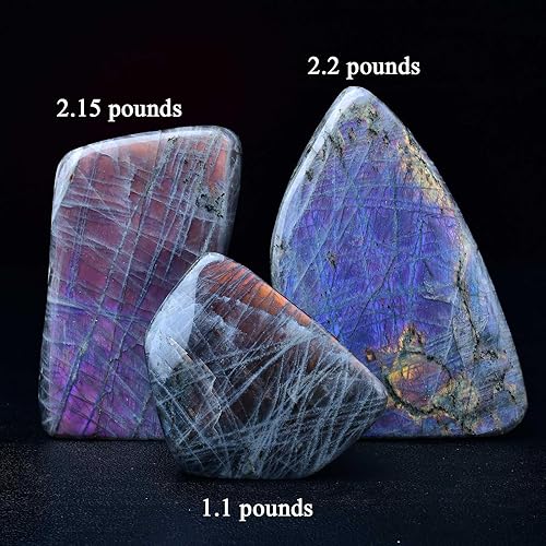 Miniatura 3 de Labradorita morada grande pulida en roca de losa de piedra de palma de cristal curativo para regalo de meditación, decoración del hogar, Cristal