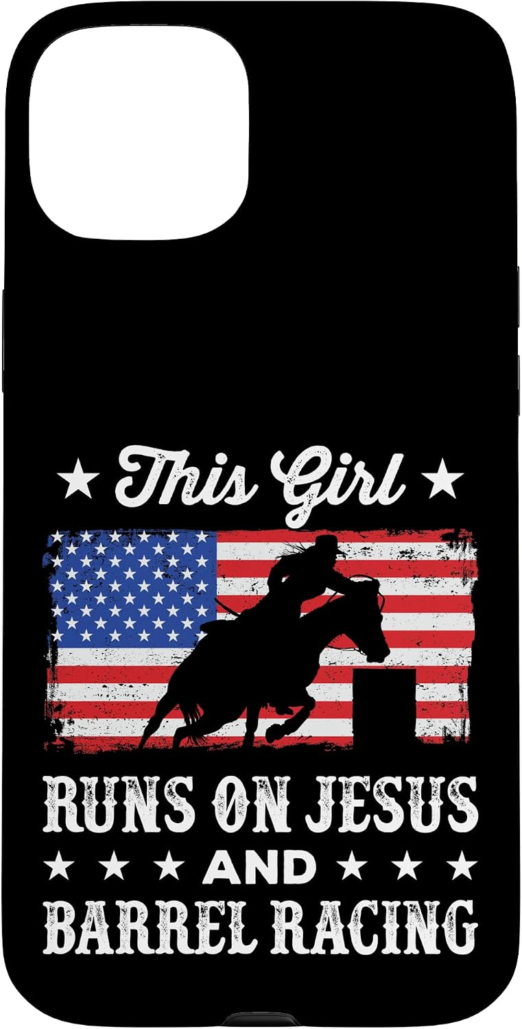 This Girl Runs on Jesus and Barrel Racing American Flag Case for iPhone 11