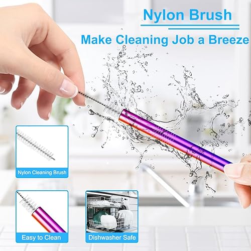 Miniatura 4 de Vinaco Pajitas reutilizables para batidos y batidos, acero inoxidable de 0.5 pulgadas de ancho, 10.5 pulgadas y 8.5 pulgadas de largo, paquete de 6