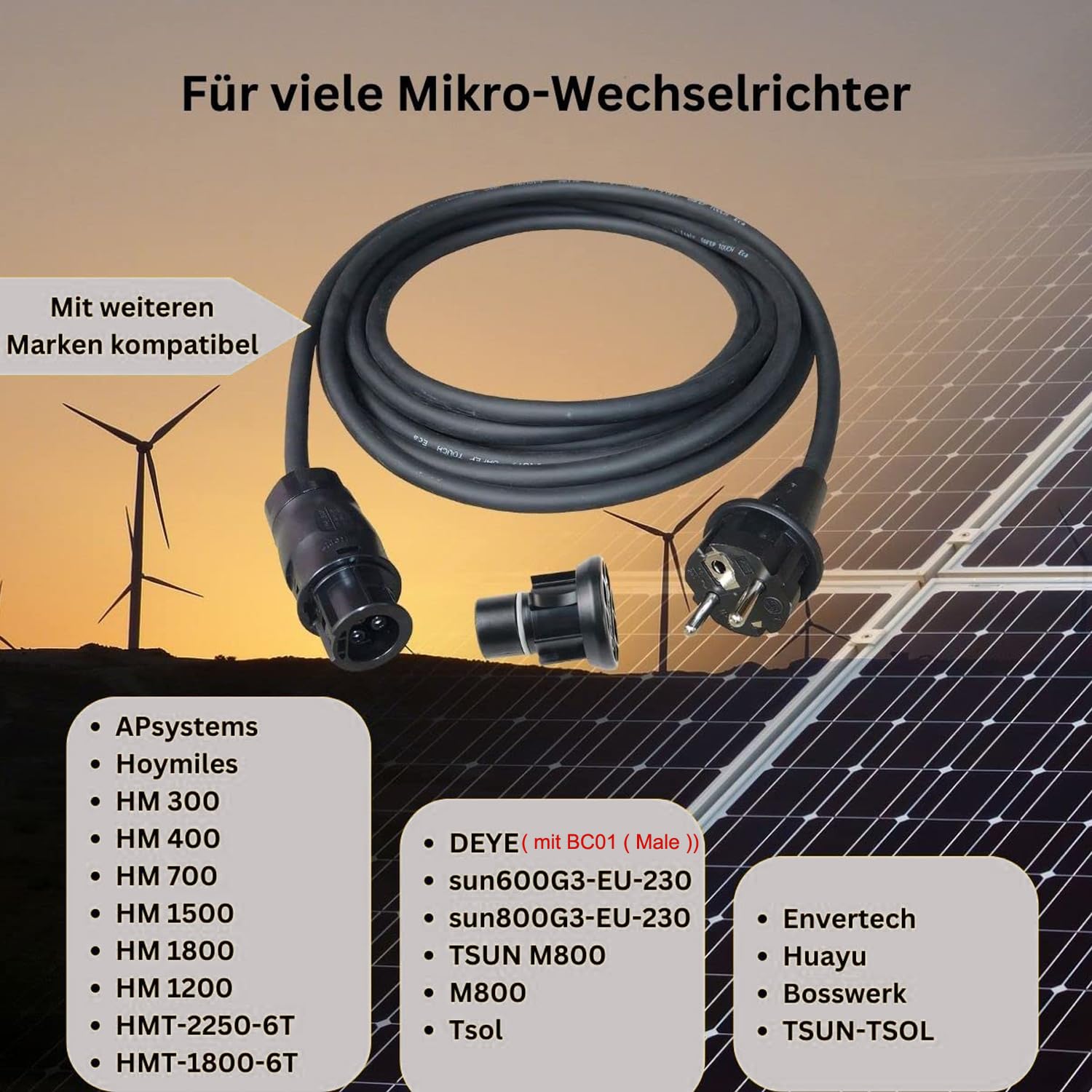 Betteri BC01 AC Kabel 10M Balkonkraftwerk Anschlusskabel Buchse zu Schuko Stecker für Mikrowechselrichter
