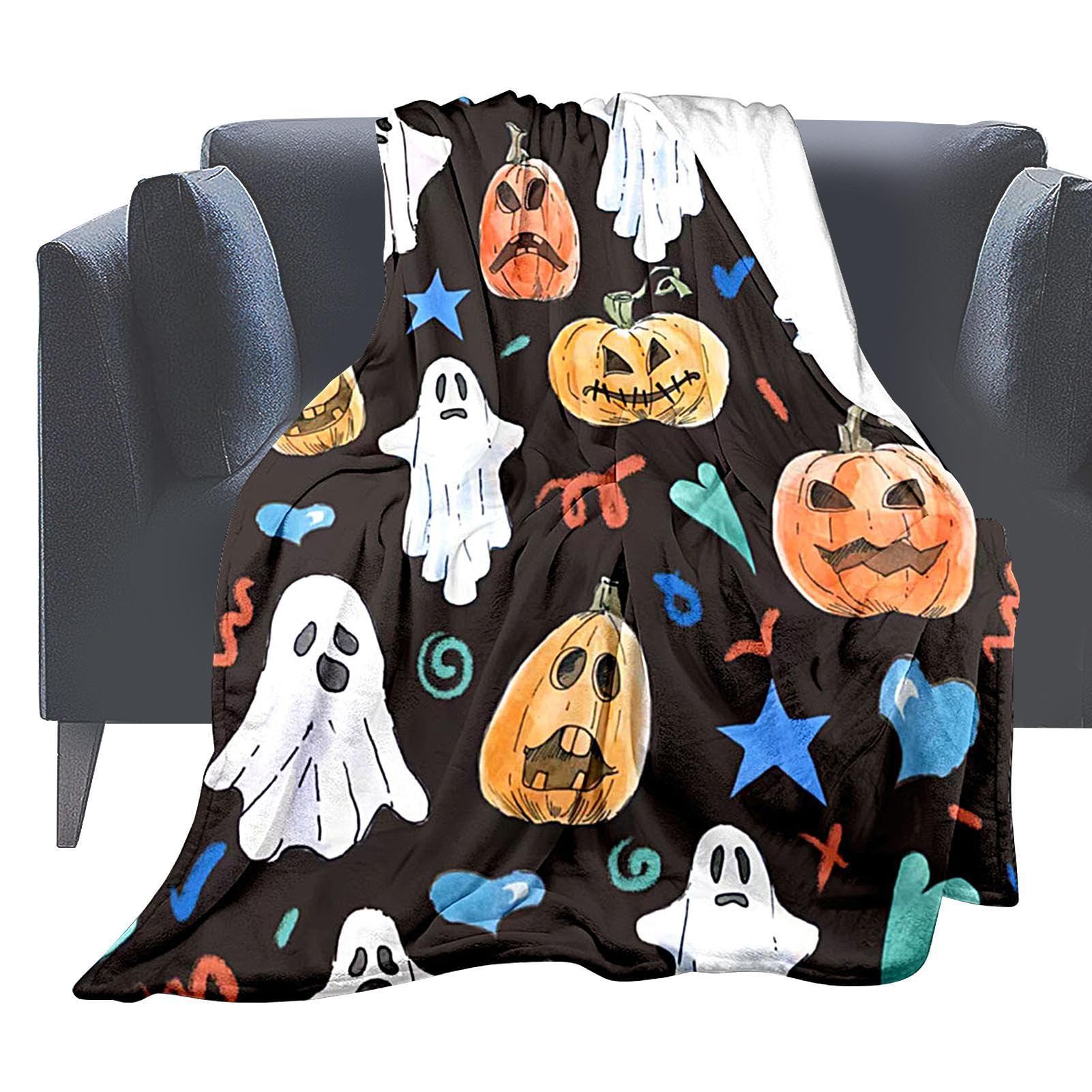 Couverture de dessin animé d'Halloween avec citrouille, plaid déco canapé 39 X 59 IN