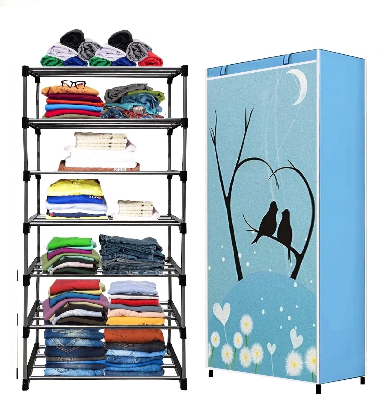 CMerchants Metal Shelf Wardrobe 6 Layer (Light Blue)