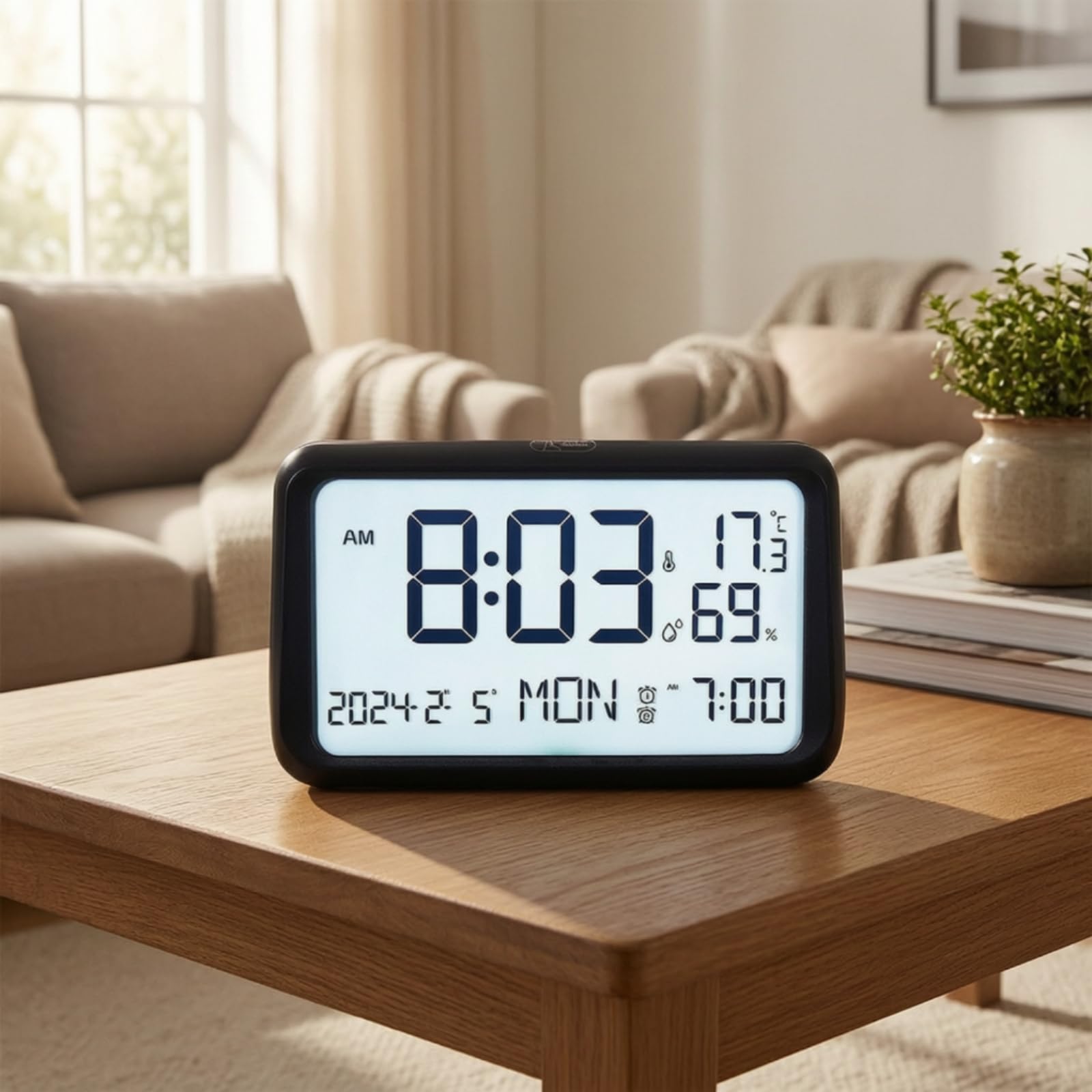 Reloj Digital Pantalla Clara Reloj Despertador Calendario Higrómetro Carcasa Plástica Estable Diseño Rectangular Esquinas Redondeadas, Color to 2