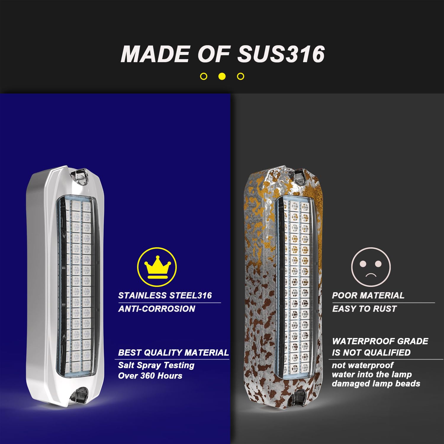 Greluma 2 Stuks LED onderwaterbootverlichting (120 LED's 180° blauw), DC 10V-30V IP68 waterdicht, opbouwmontage voor cruiseschip, jacht, zeilboot, ponton, spiegel, dekverlichting