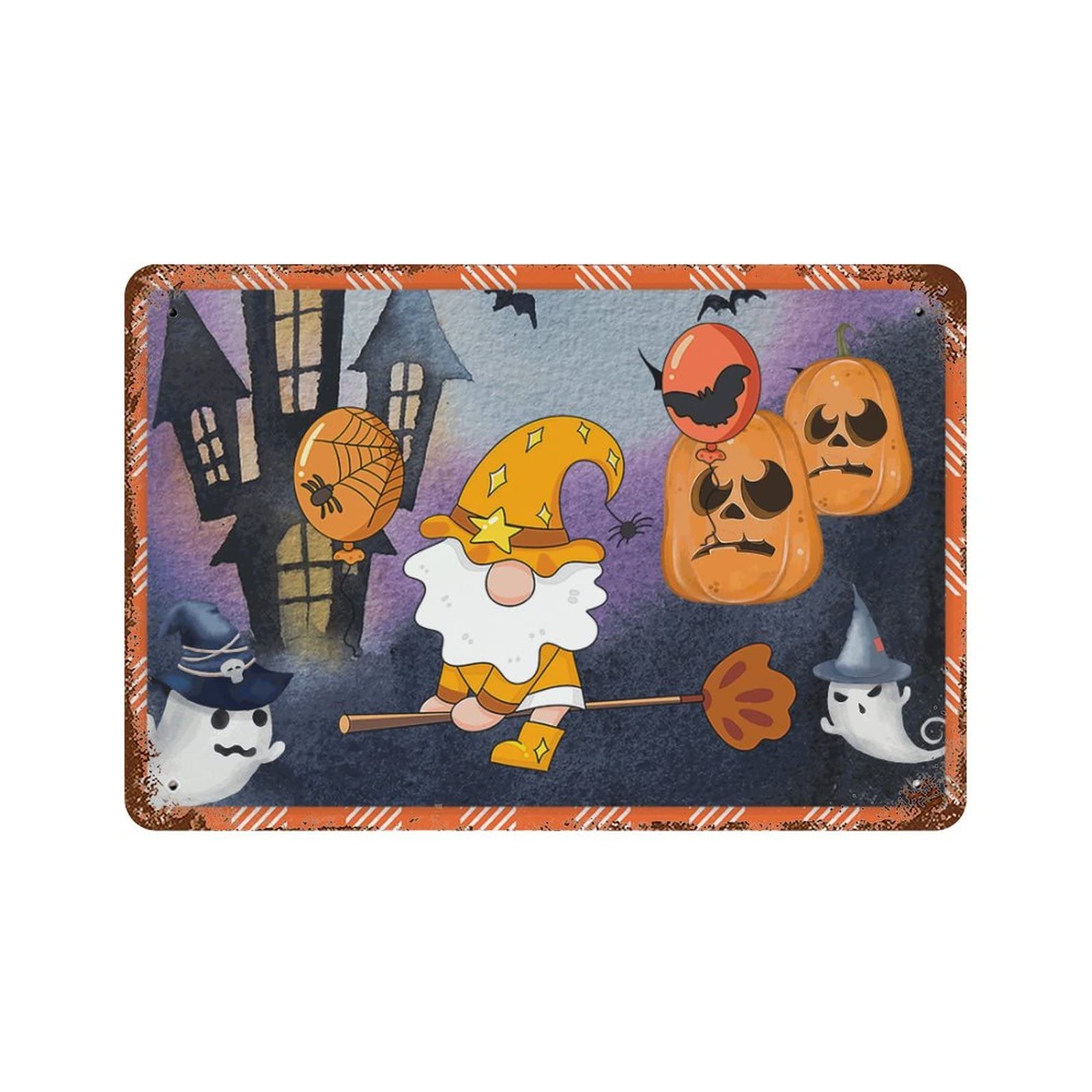 Panneau Halloween nain citrouille en aluminium de 30x45 cm