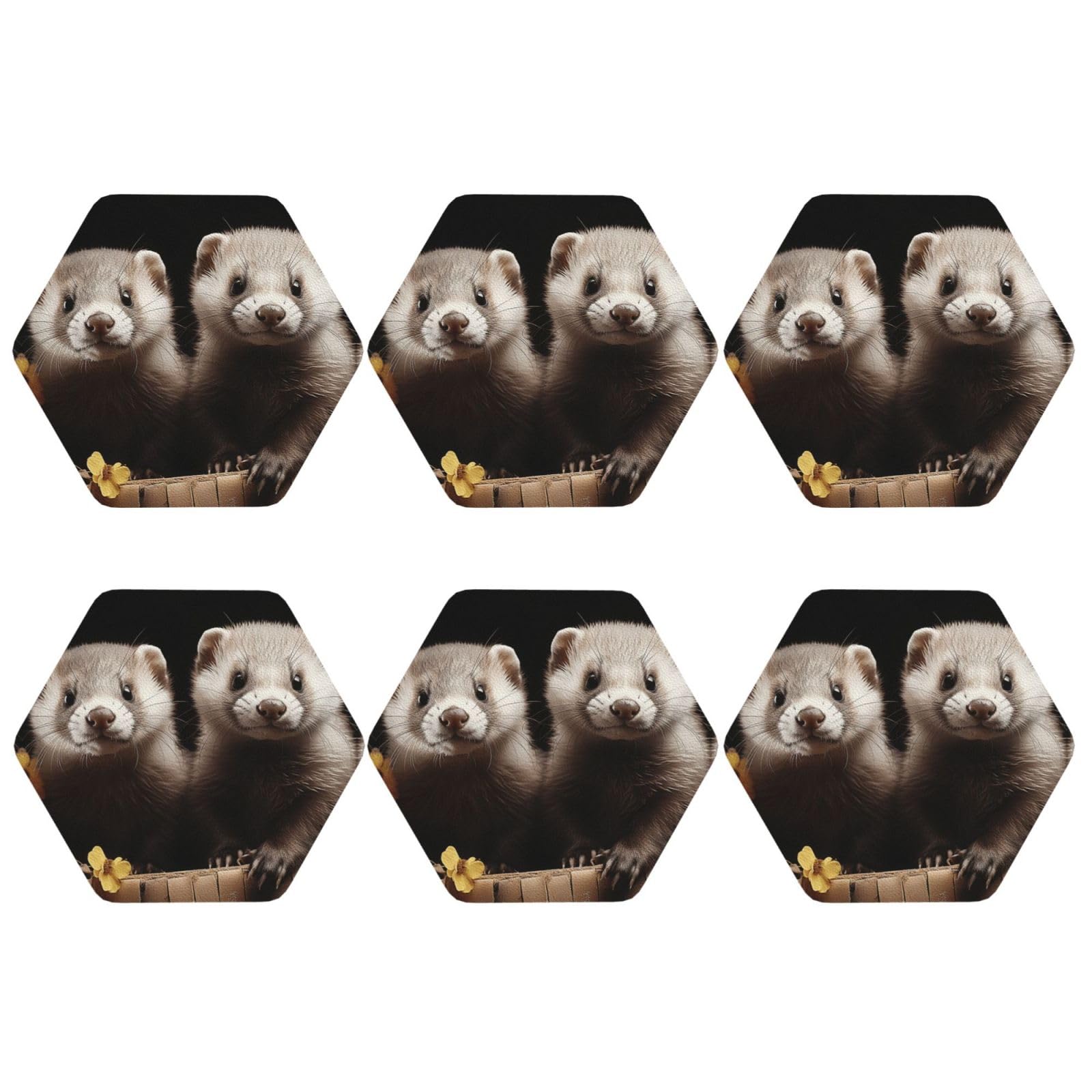 6pcs Leather Coasters for Drinks, Ferrets Drink Coasters for Tabletop Protection, 4" Cup Coasters for Coffee Table Decor, Non-Slip Drinking Cup Mat for Hot Or Cold Drink