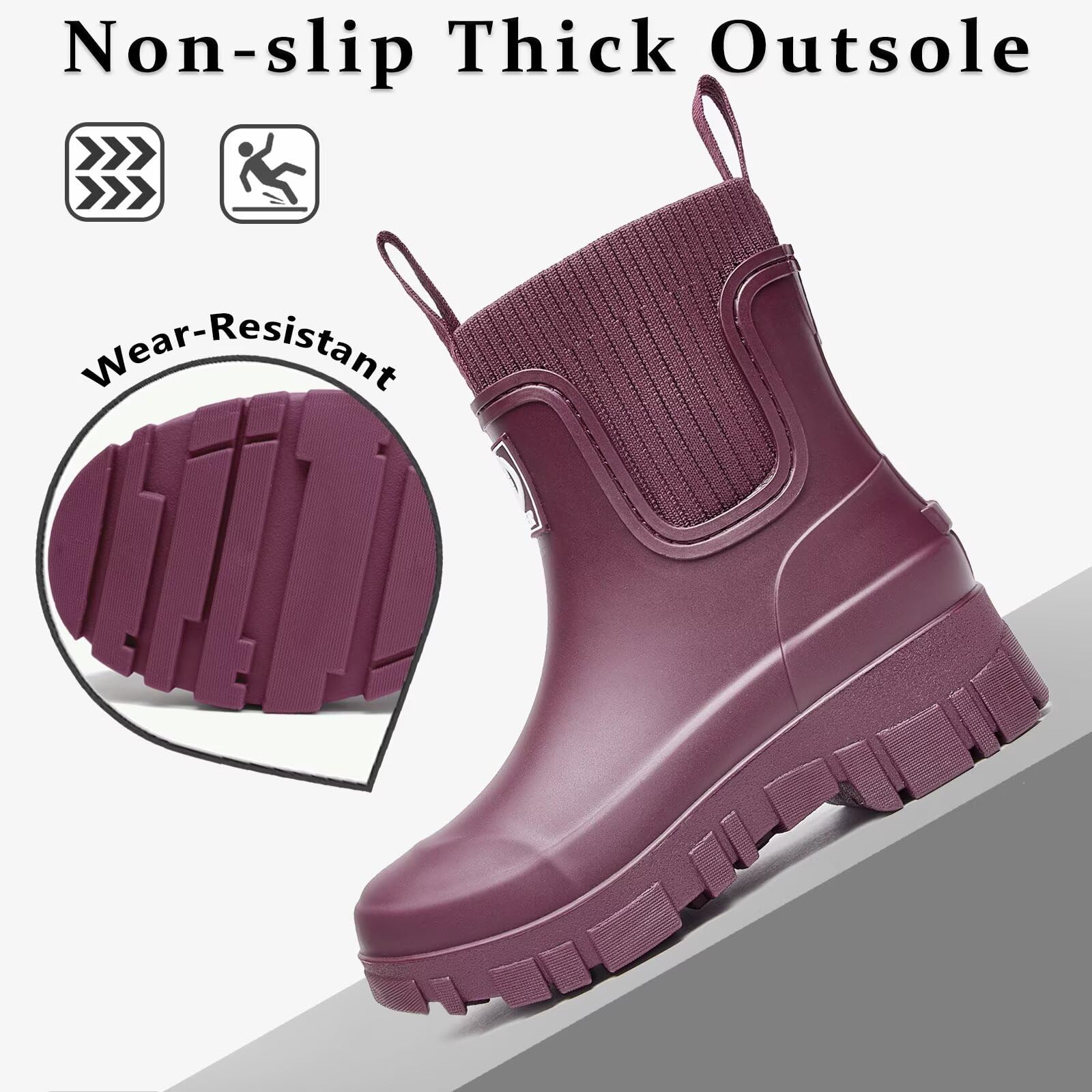 Gummistiefel Damen Halbhoch Wasserdicht Regenstiefel mit Absatz für Alltag, Garten