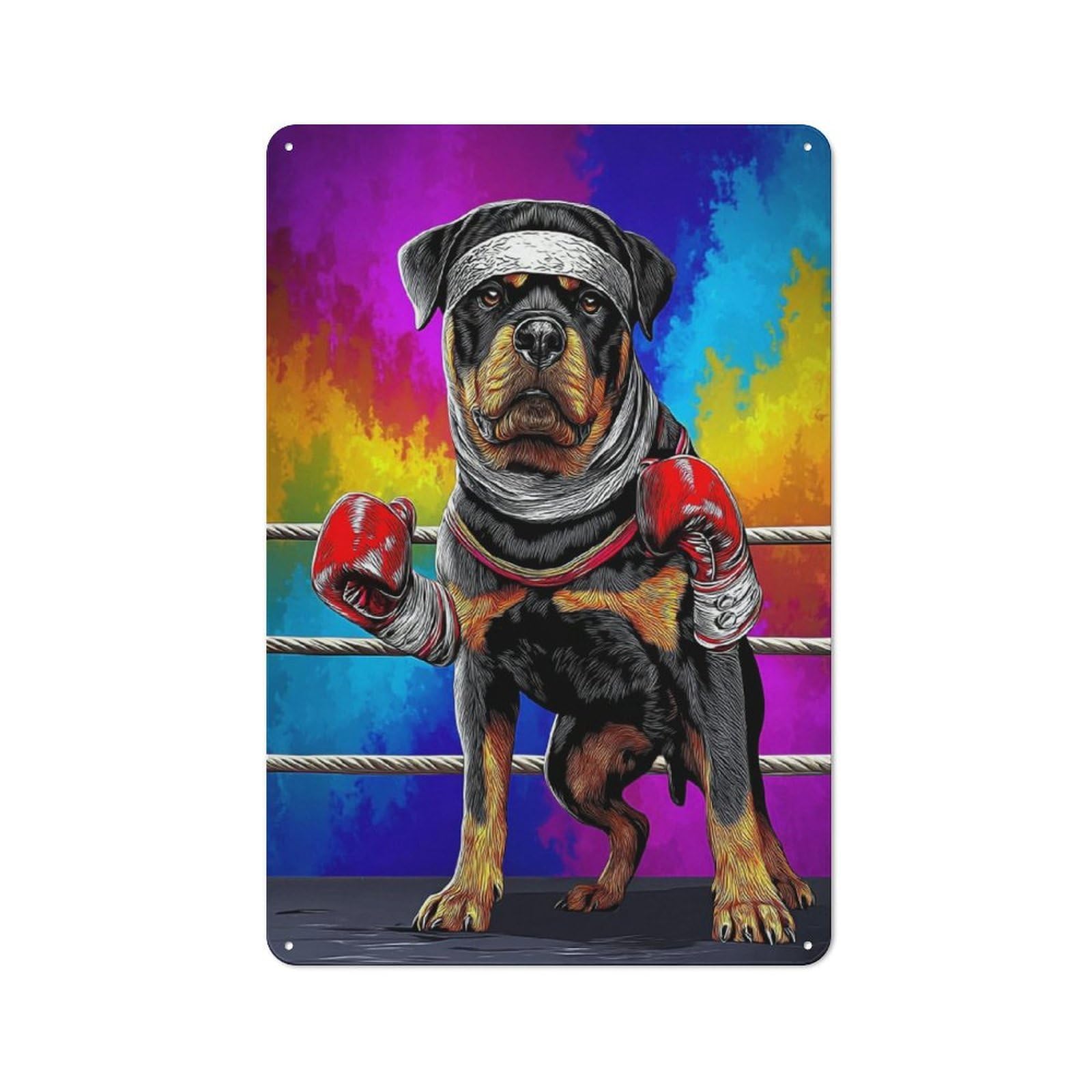 Junmoney Boxer Dog In Boxing Ring Art Print Classic Metal Plaque 30X20cm Featuring Bistro Wall Plaque For Kitchen, Cafe, Pantry Or Dining Room