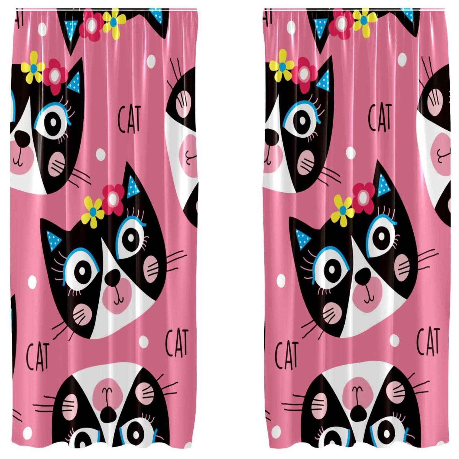 Diseño floral de gato lindo en juego de 2 paneles 55x84 para dormitorio y sala