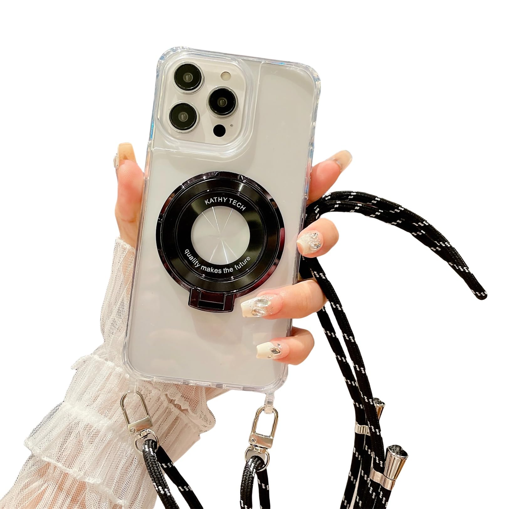 iPhone 12 Mini Magnetic Phone Chain Case Cover for iPhone 12 Mini Transparent with Ring Holder TPU with Hanging Lanyard Shockproof for iPhone 12 Mini