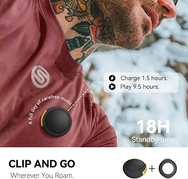 ANCwear Wearable Bluetooth Speaker with Clip, Waterproof Portable Mini Speaker, IPX6 Splash-Resistant, Bluetooth 5.3, 9.5H Playtime, 17 White Noise Tracks for Commuting, Walking & Travel (Black)