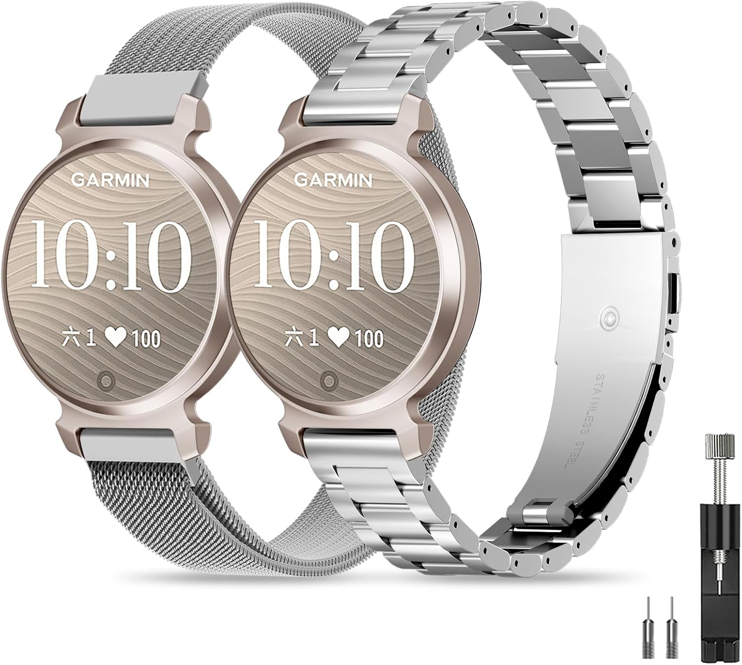 Metal Watch Bands Compatible with Garmin Lily 2 Active/Lily 2 for Women,14mm Slim Adjustable Mesh Magnetic Clasp Stainless Steel Chain Replacement Bracelet for Lily 2 Classic Accessory