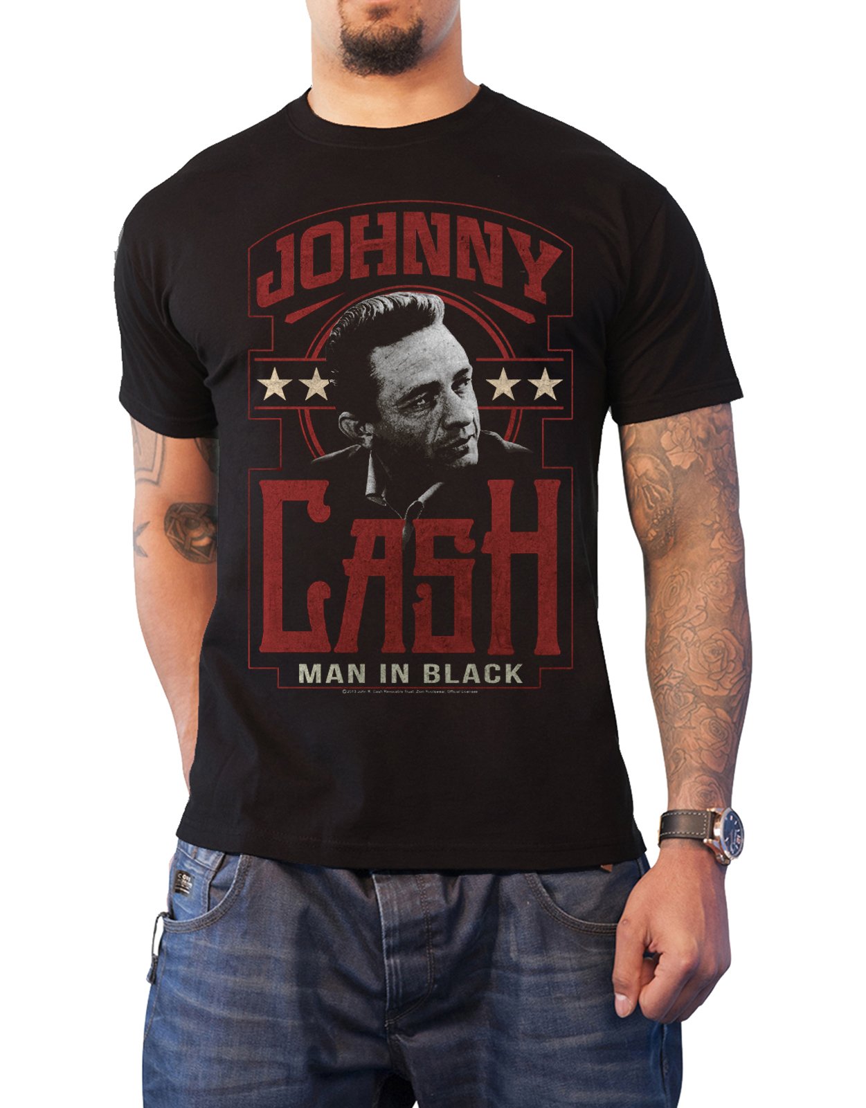 Johnny Cash Men's Black T Shirt Man In Vintage Logo Official L