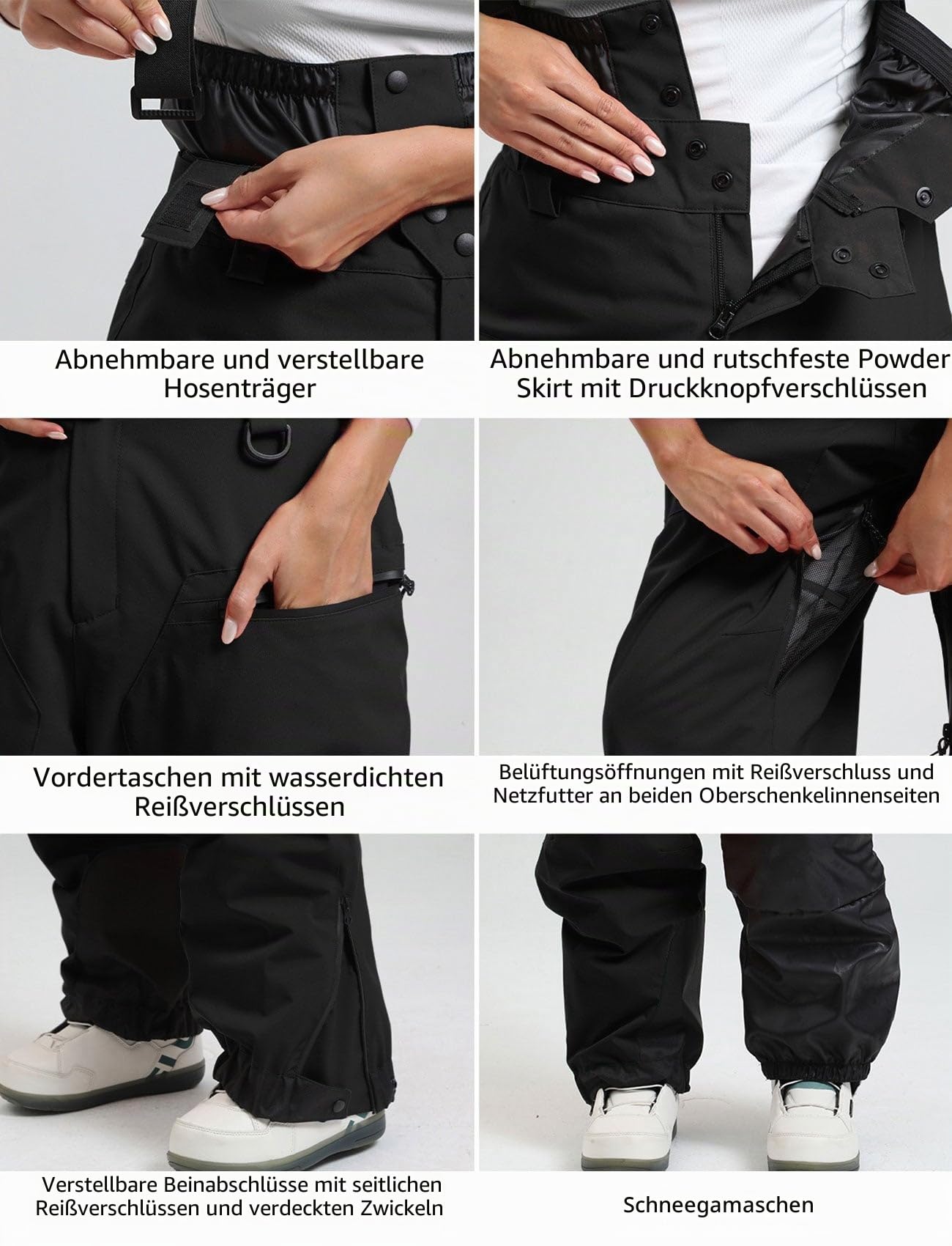 GSOU SNOW Damen Skihose Baggy Snowboardhose Ski Hose Snowboard Hose Oversize Schneehose mit Hosenträgern für Frauen - Wasserdicht Winddicht Atmungsaktiv Warm