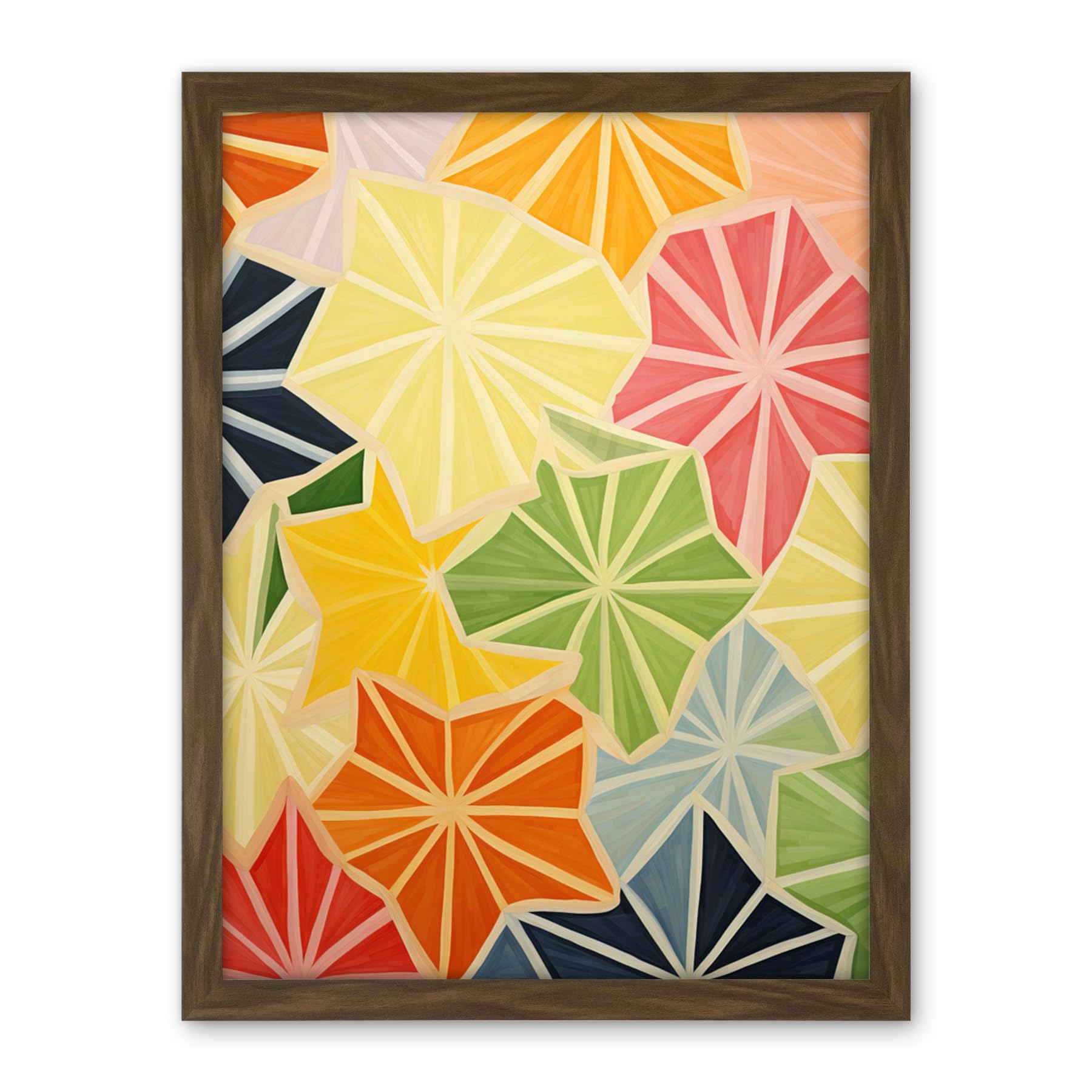 Artery8 Colourful Slices of Star Fruit Bright Watercolour Painting Abstract Carambola Kitchen Artwork Framed Wall Art Print 18X24 Inch