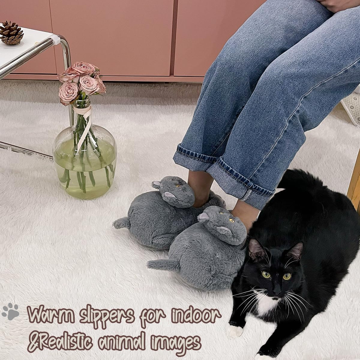Caramella Bubble Cute Animal Slippers: Fuzzy Memory Foam Cat Slippers for Women, Plush Home Indoor/Outdoor Warm Winter House Shoes - Image 5