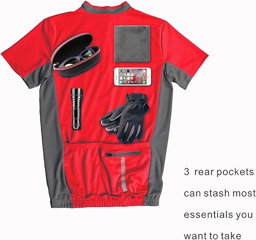 Miniatura 5 de bpbtti - Camiseta de ciclismo de manga corta para hombre, camiseta de ciclismo MTB con media cremallera frontal y 3 bolsillos posteriores