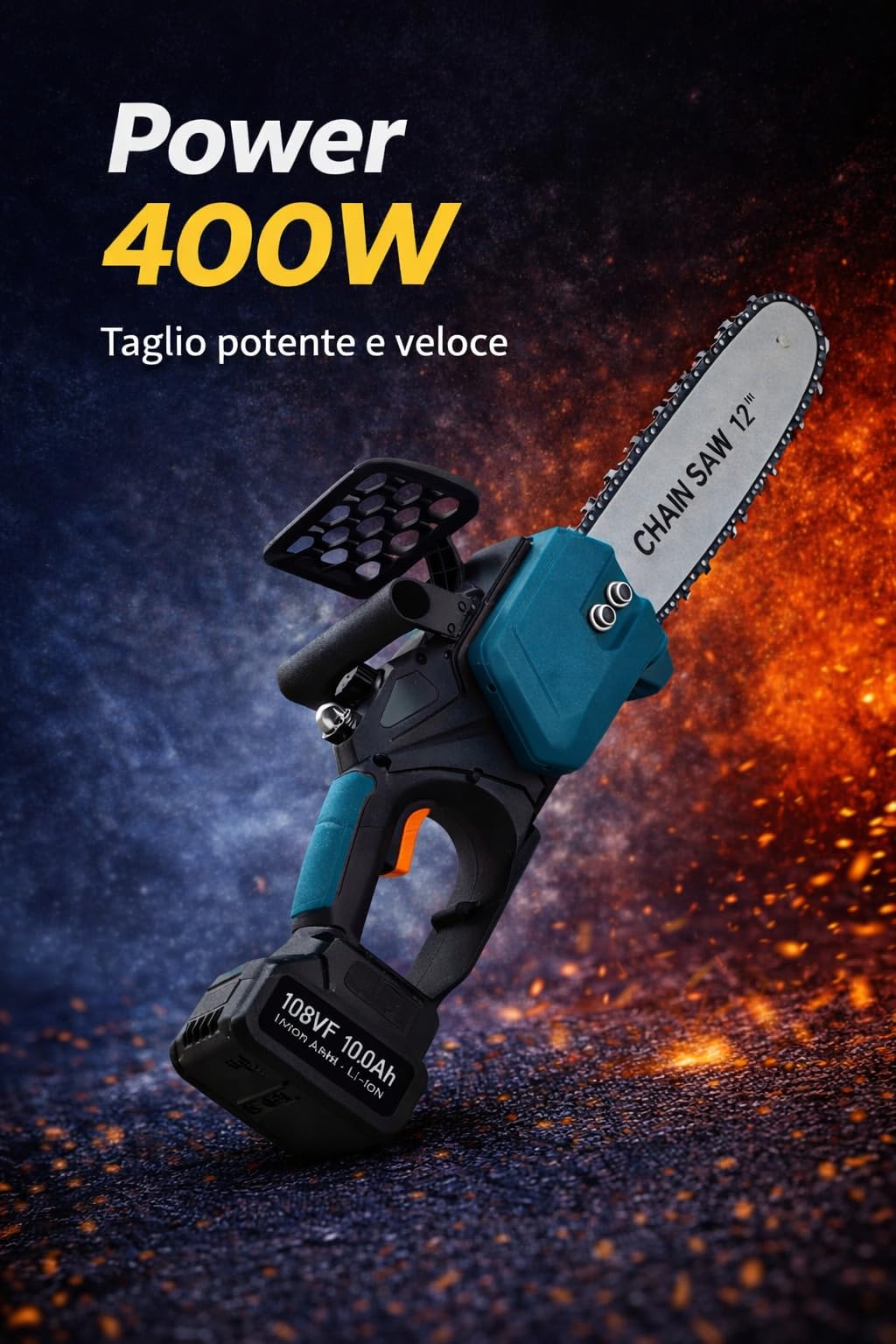 Motosega a Batteria 12 Pollici, 400W Motosega Elettrica, GARANZIA 2 ANNI, Sistema Oliatore, Motore Brushless, 2x1500mAh Batterie, 2 Batterie da 108V, Barra da 30CM, Potatura e Taglio del Legno