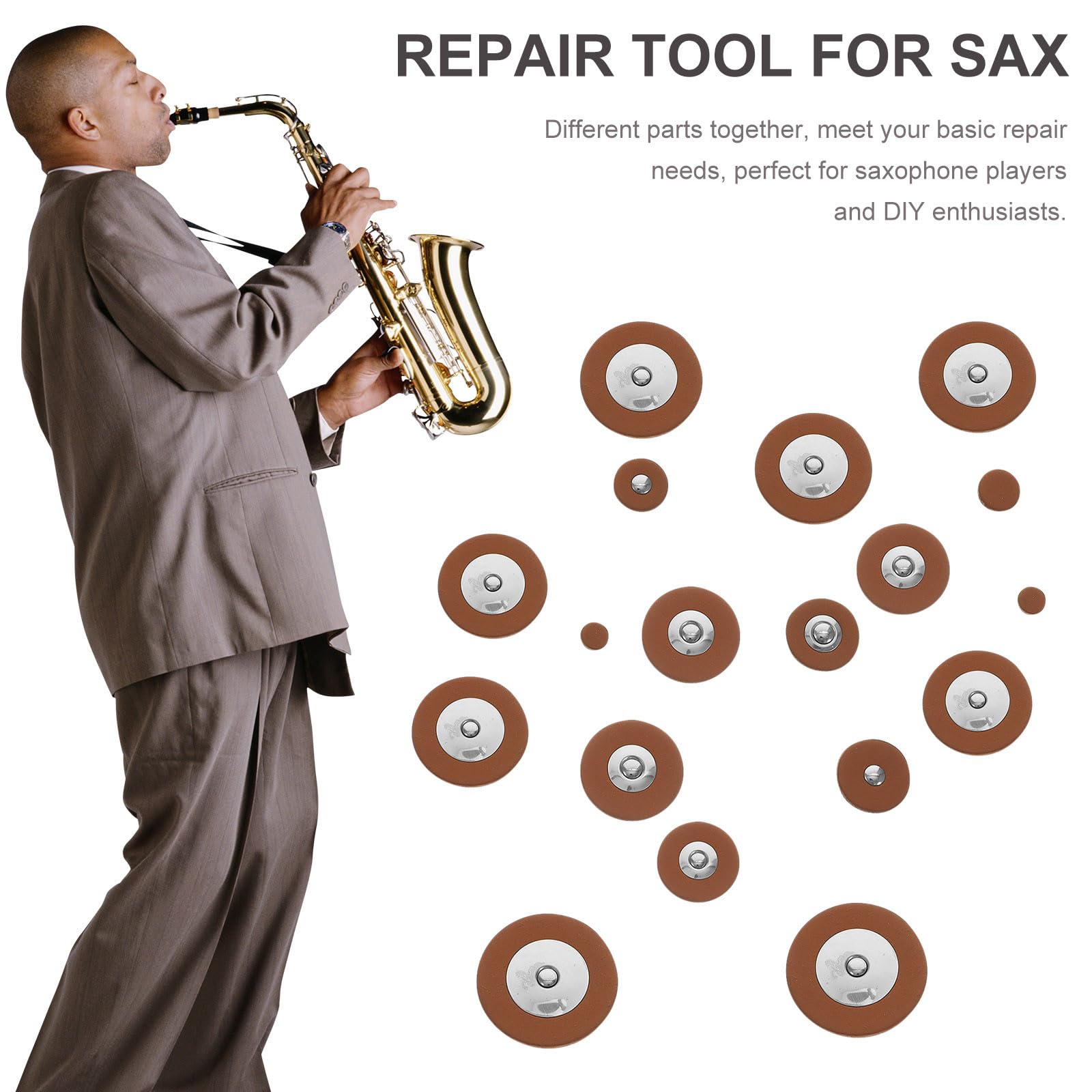 Kit di Manutenzione per Sassofono Set di Viti e Accessori in Plastica, Metallo e Pelle Sintetica per Sax Tenore e Contralto