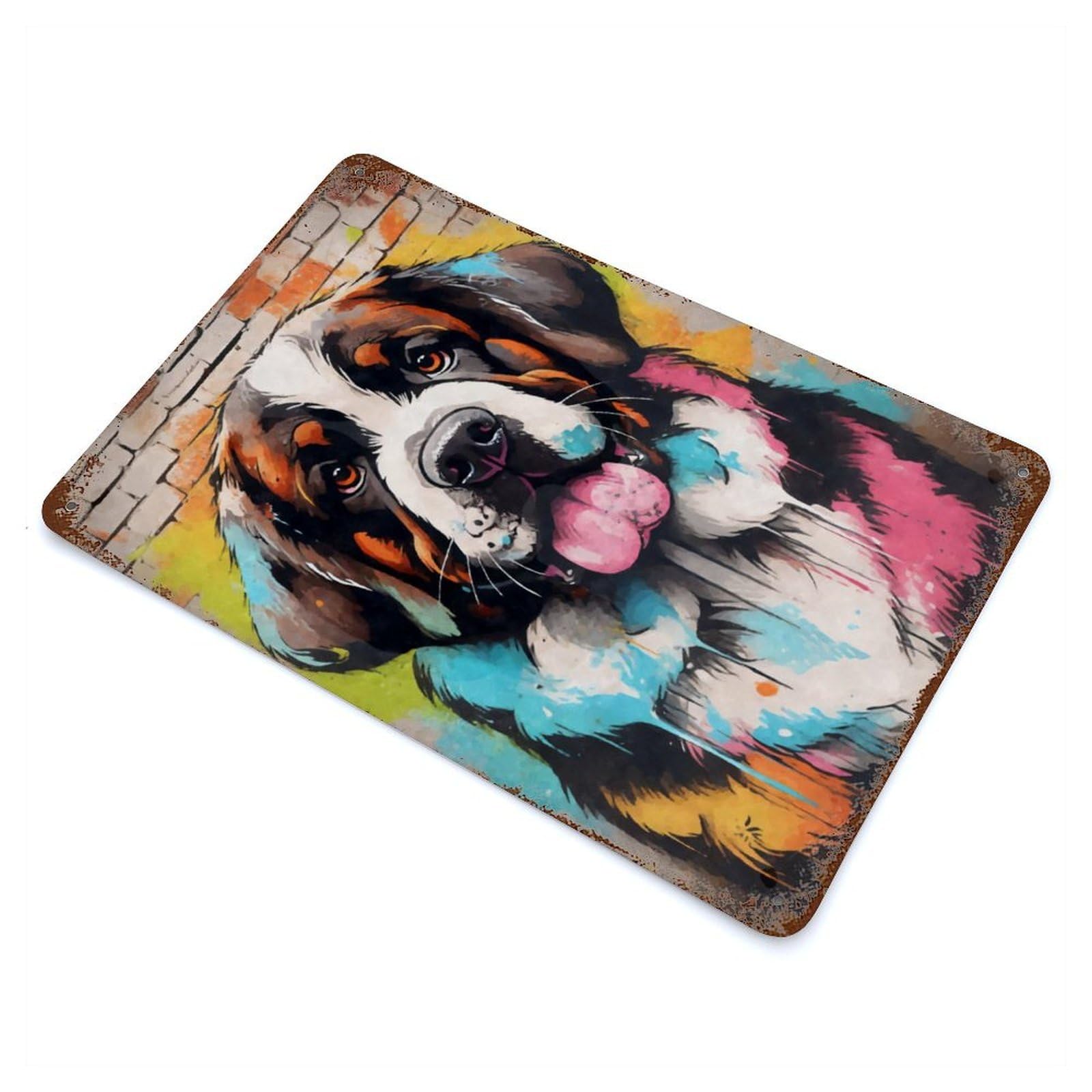 Saint Bernard Dog Graffiti Decorative Tin Sign 11.8"x7.9", for Bistro, Counter And Cafe Decor, Retro Wall Decor