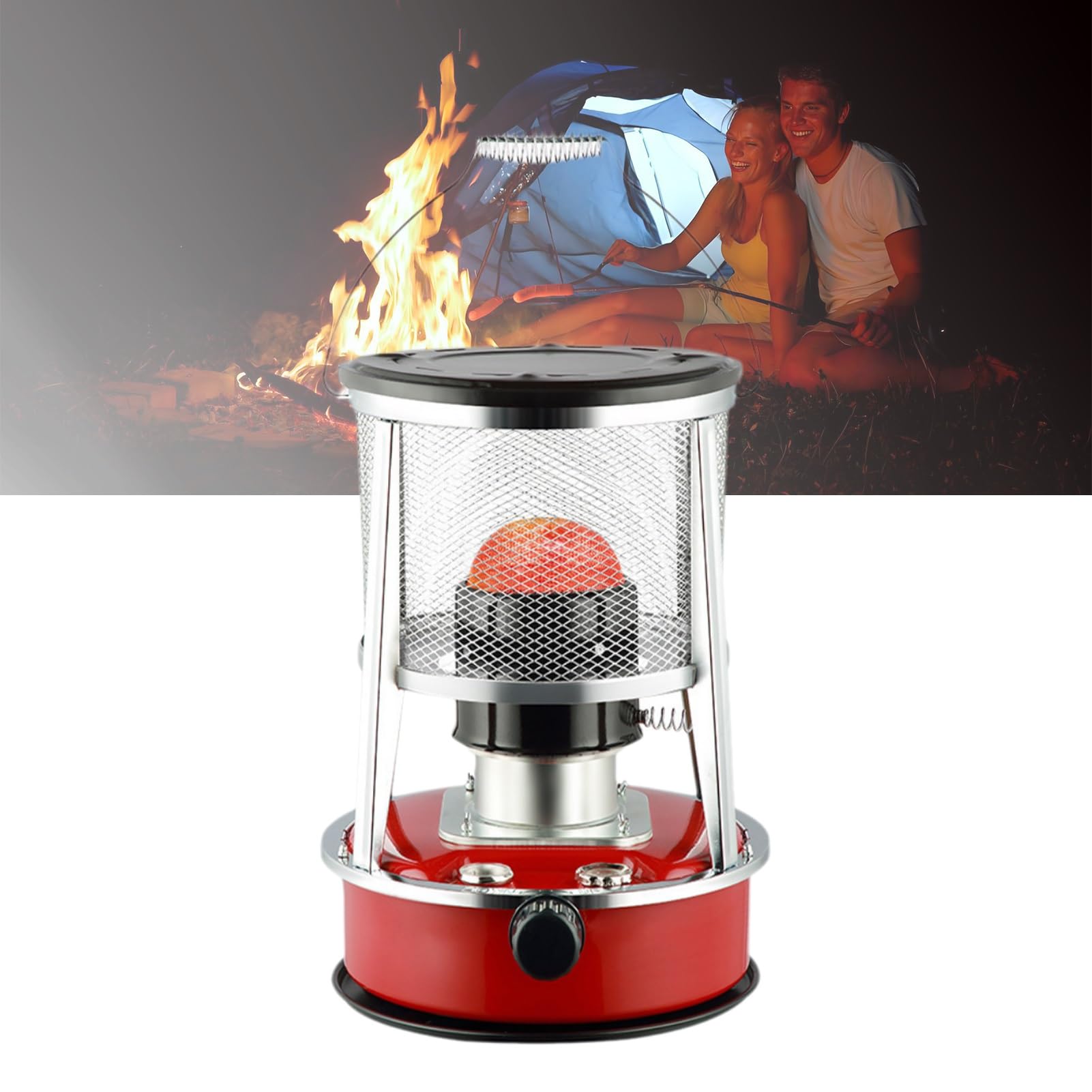 Riscaldatore a Cherosene da Campeggio Compatto da 9000 Btu con Altezza Regolabile, Adatto for Casa, Garage, Cantina e Campeggio(Red)