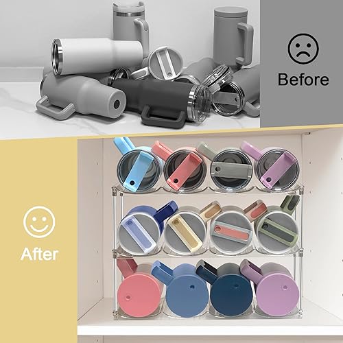 Miniatura 5 de Organizador apilable de botellas de agua para gabinete, organizador de vasos de acrílico, estante de almacenamiento para Stanley de 40 onzas,