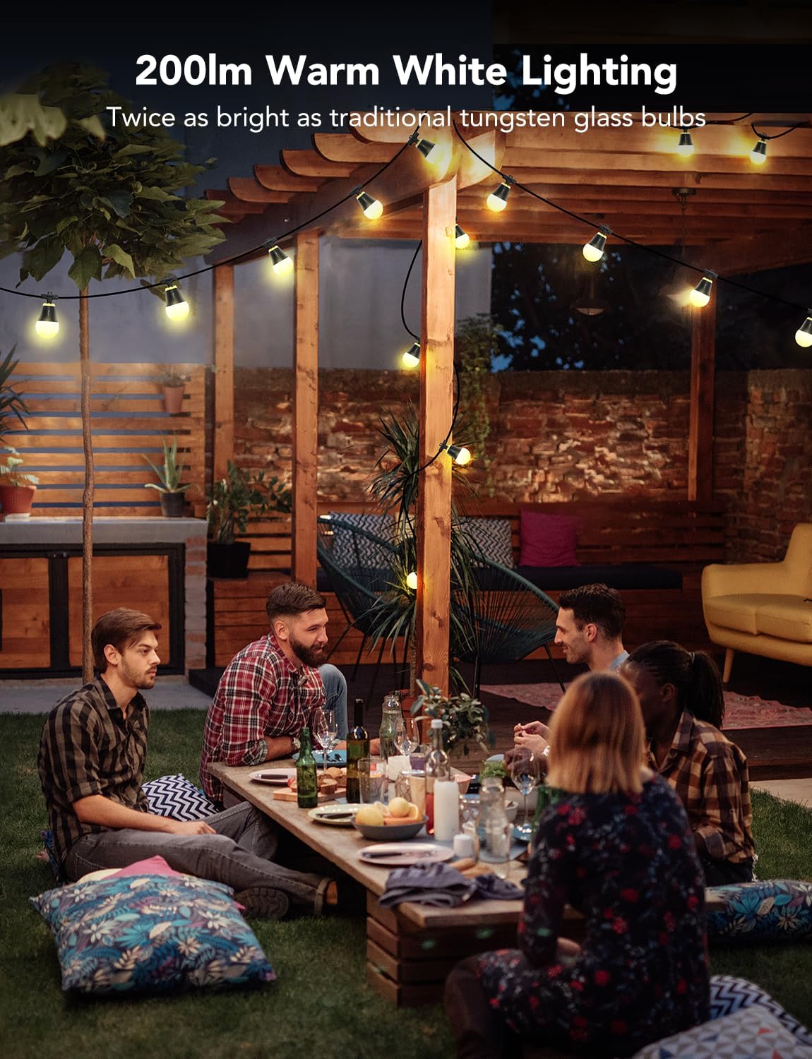 50ft RGBIC Smart Outdoor String Lights with Dimmable LED Bulbs