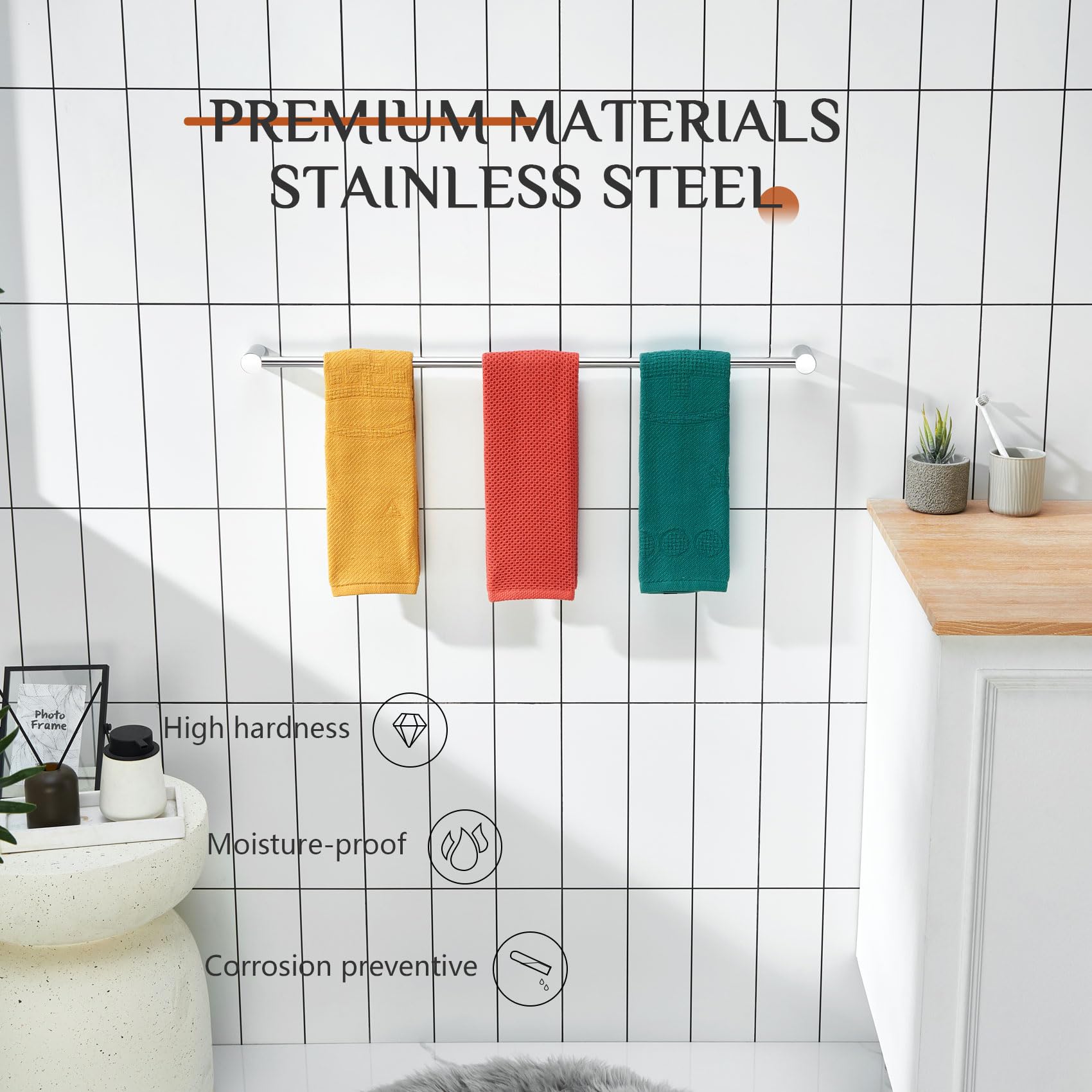 KOKOSIRI Porte-Serviettes chromé 91,4 cm pour Salle de Bain et Toilettes, Fixation Murale, Accessoires de Salle de Bain en Acier Inoxydable Poli, B4007CH-L36