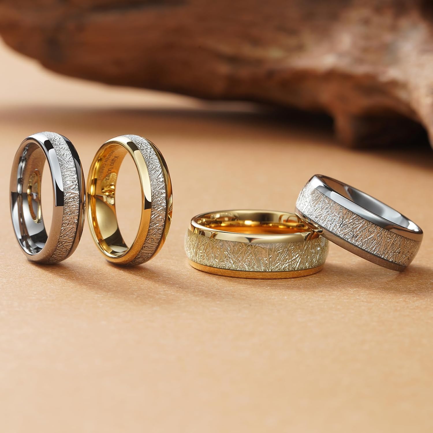 King Will Tungsten Rings for Men Meteorite Carbon Fiber Wood Inlay Mens Wedding Engagement Band Domed Polished - Image 3