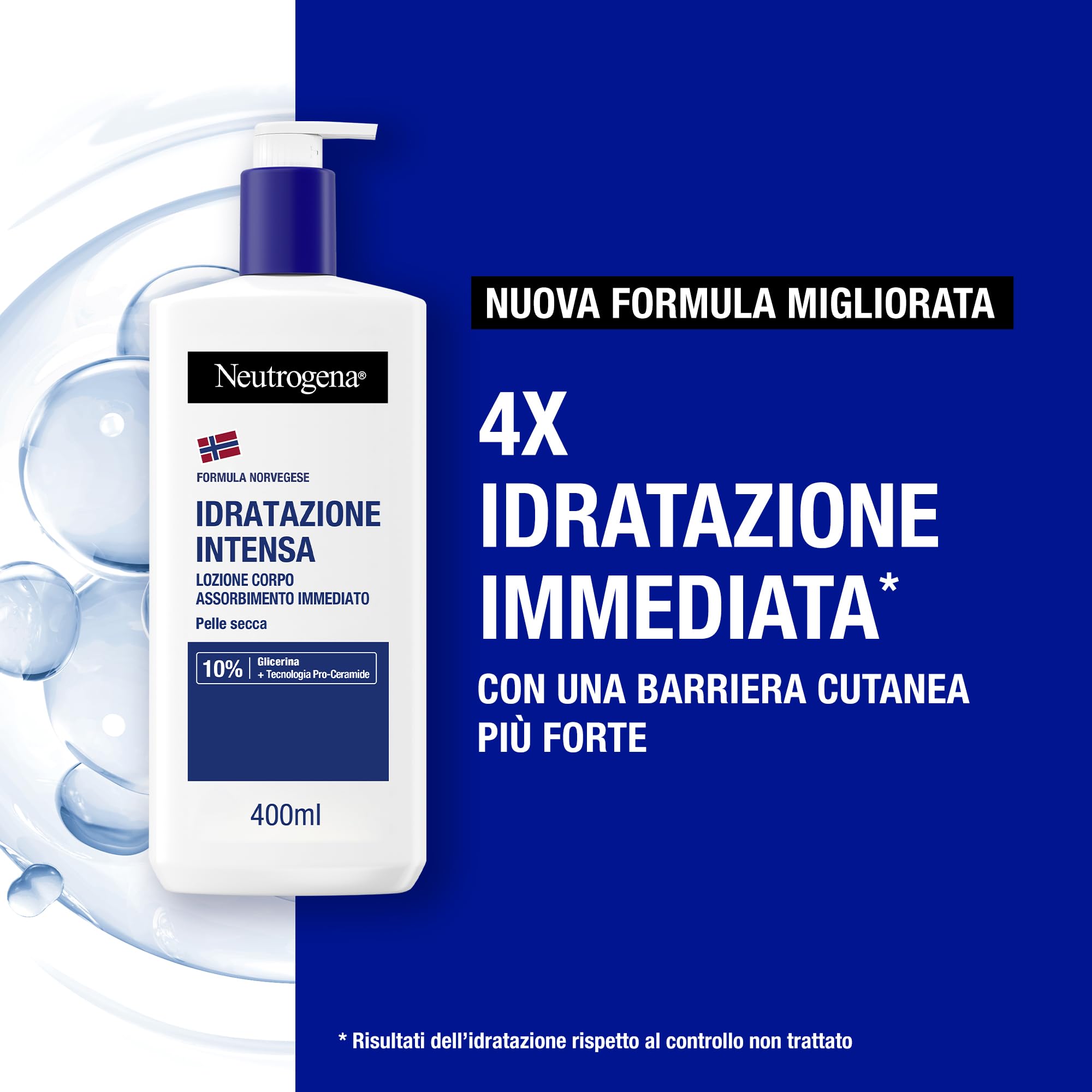 Neutrogena Formula Norvegese Lozione Corpo Idratazione Intensa, Crema corpo per 72h di nutrimento, Crema idratante corpo con 10% Glicerina, Crema corpo idratante pelle secca, 400 ml
