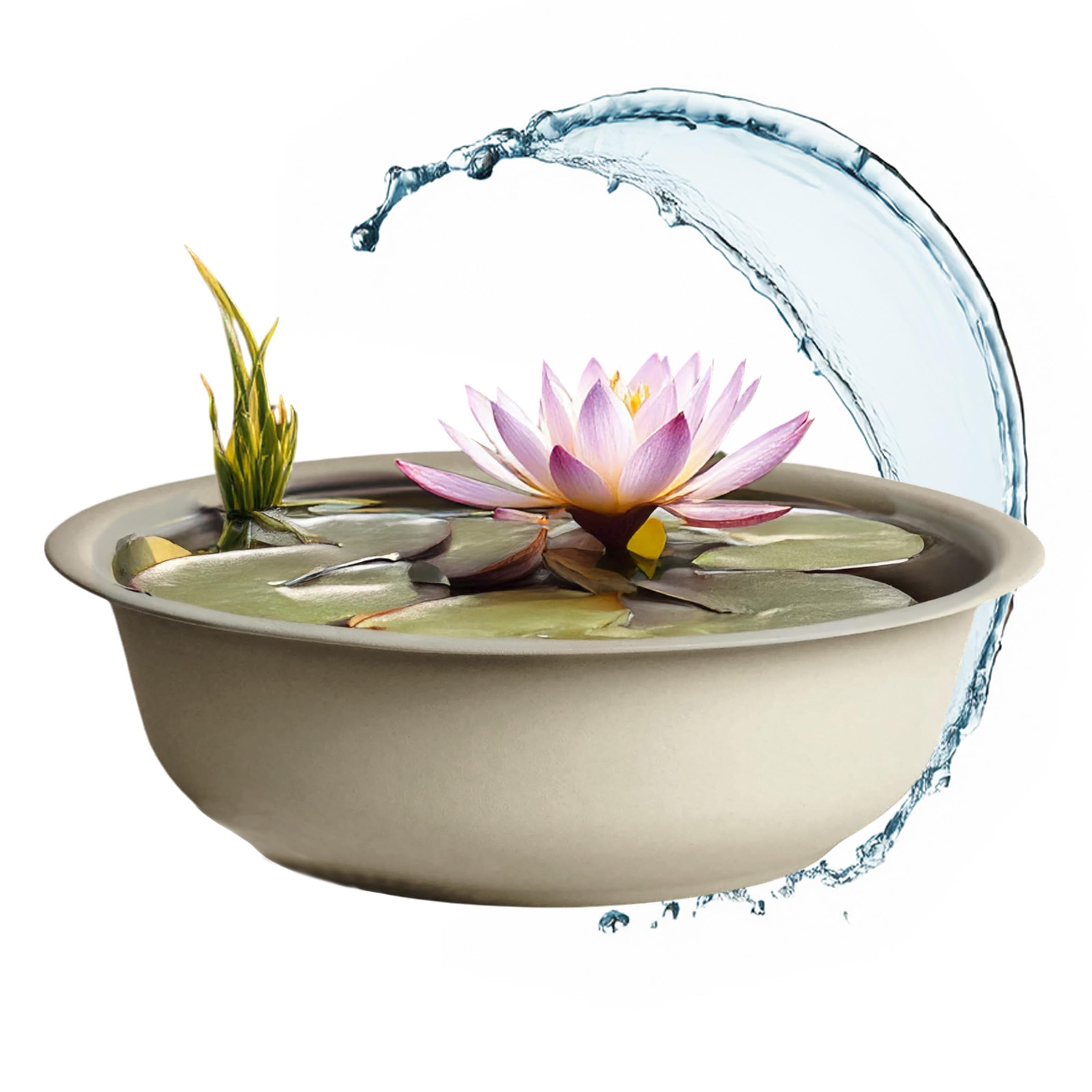 Spetebo Mini étang de jardin rond beige - 52 cm - Décoration de jardin en métal Grande vasque à fleurs - Étang décoratif Mini étang Étang de balcon Bac d'étang Pot de fleurs Bac à eau Étang Bassin