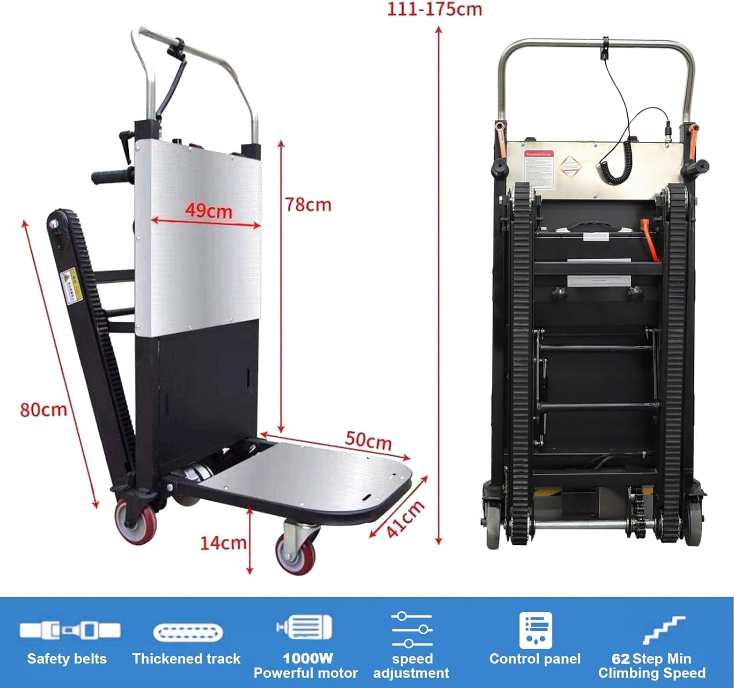 Electric Stair Climbing Dolly | 24Ah Battery Powered Hand Trucks with 500kg Max Load, 3-Speed Adjustable, Folding Stair Climbing Crawler, for Easy Moving of Heavy Furniture