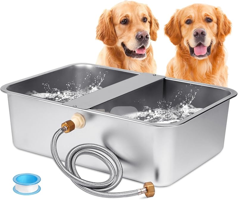 Bebedouro Automático para Cães em Aço Inoxidável com Boia e Mangueira, Capacidade de 22,7 L ZHEQOGZH