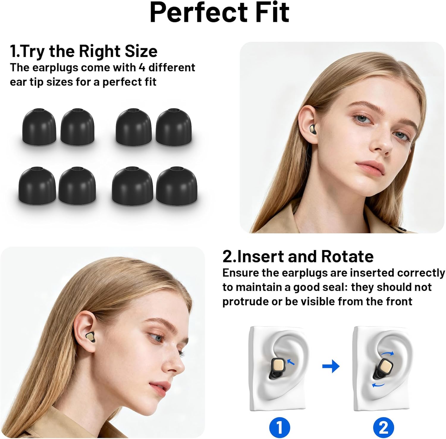 Ear Plugs for Sleeping 32dB Noise Reduction Earplugs for Noise Cancelling & Sleep, Reusable Travel, Work, Focus & Concert, Ultra Soft with 4 Pairs of Ear Tips & a Portable Case