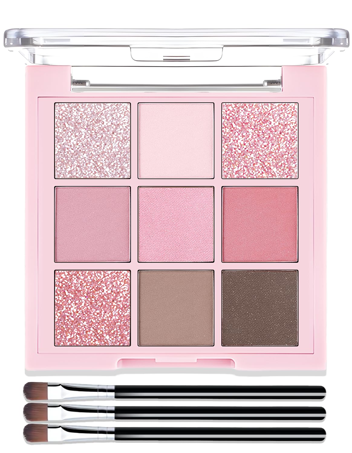 9 Colors Eyeshadow Palette Warm Tone Matte Shimmer Eye Shadow Makeup Smooth Highly Pigmented Waterproof Blendable Pink Nude Brown Glitter Shades Naturing-Looking Sparkling Eyeshadow with Brush