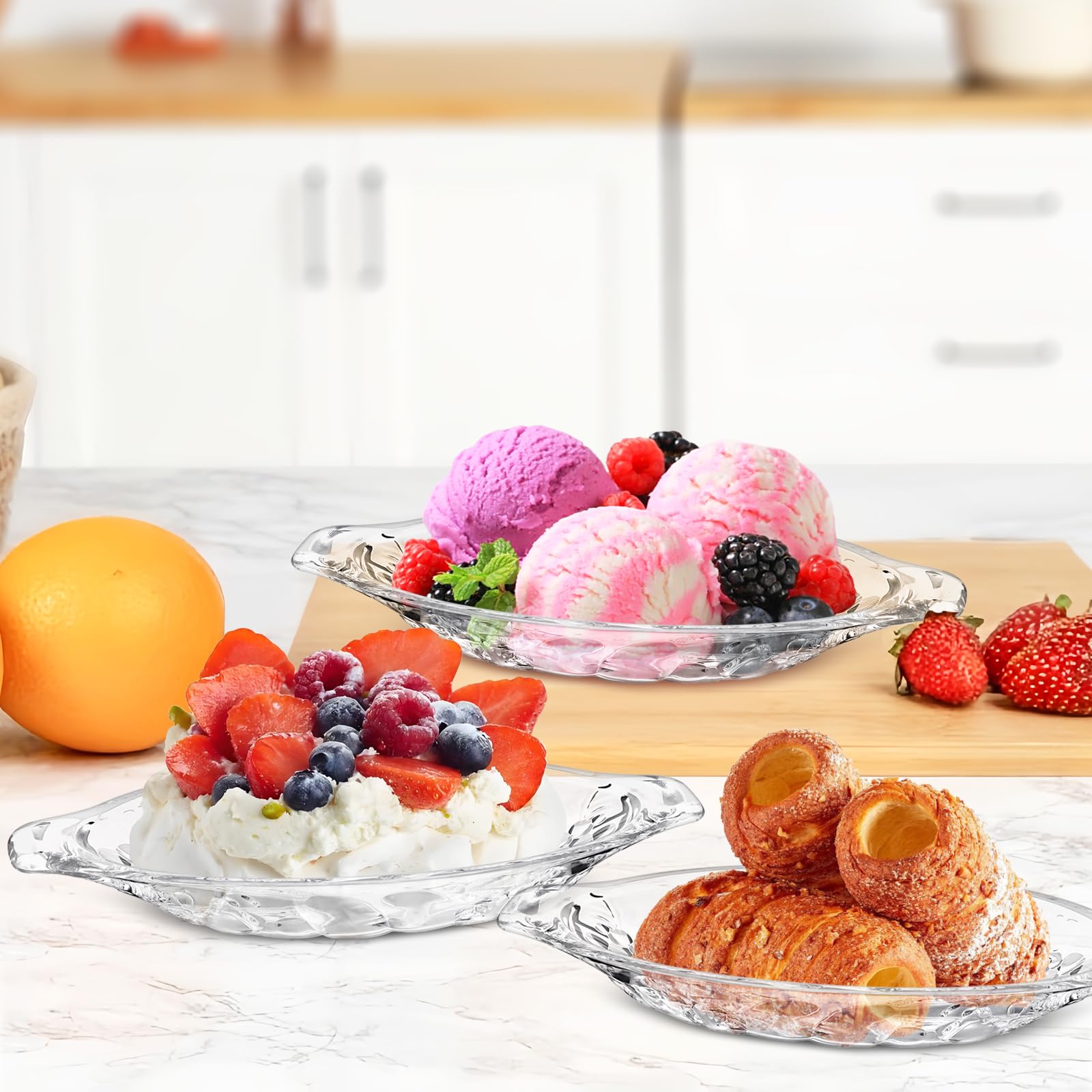 Confezione da 8 piatti a banana per gelato e gelato in acrilico, ciotole trasparenti a forma di banana, perfette per feste, per dessert, cupcake, yogurt, frutta, snack