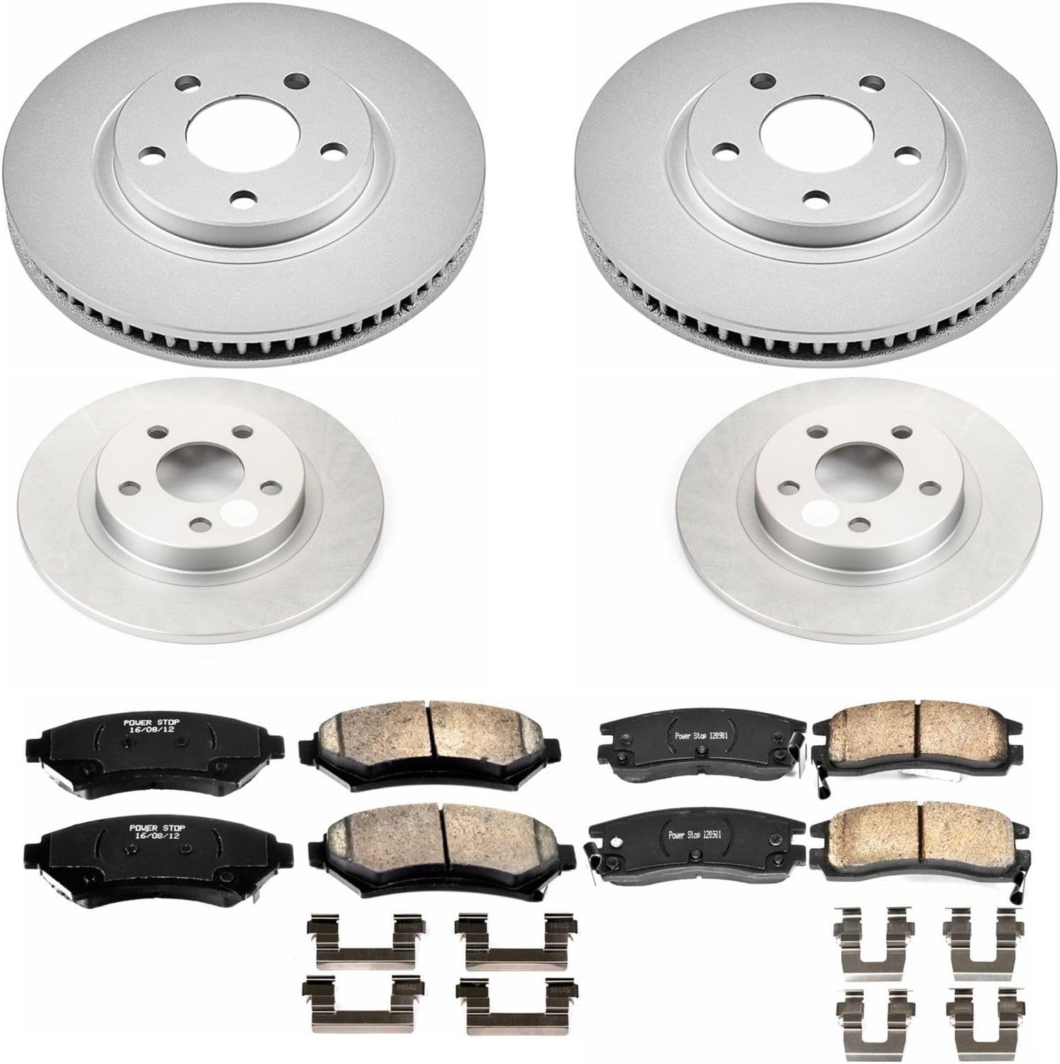 PowerStop Front and Rear Brake Kit For Buick Park Avenue 2003-05 | Cadillac DeVille 2000-05 - Fully-Coated Disc Rotors with Z17 Ceramic Brake Pads Replacement, CRK1545