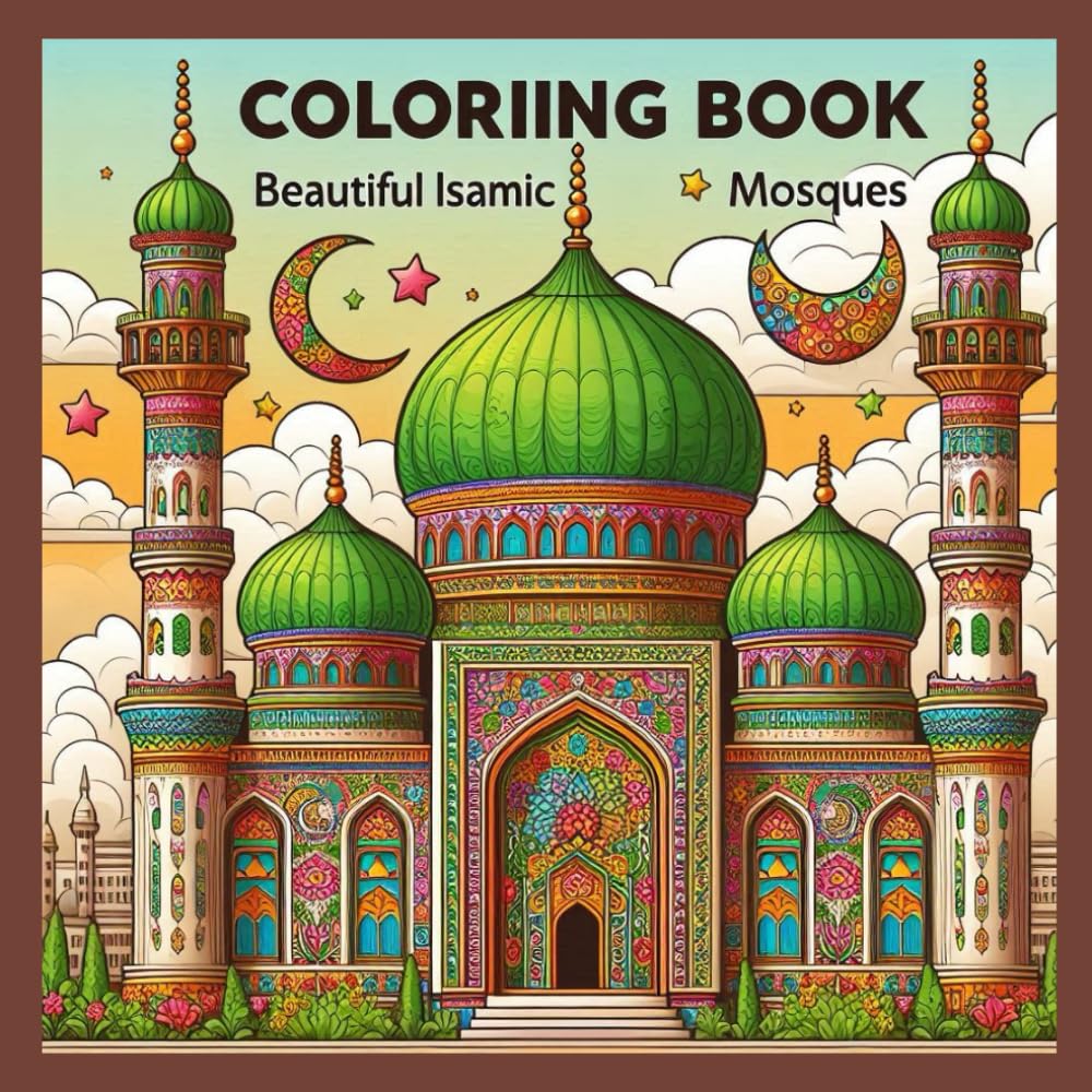 Coloring book of beautiful islamic mosques for ramadan