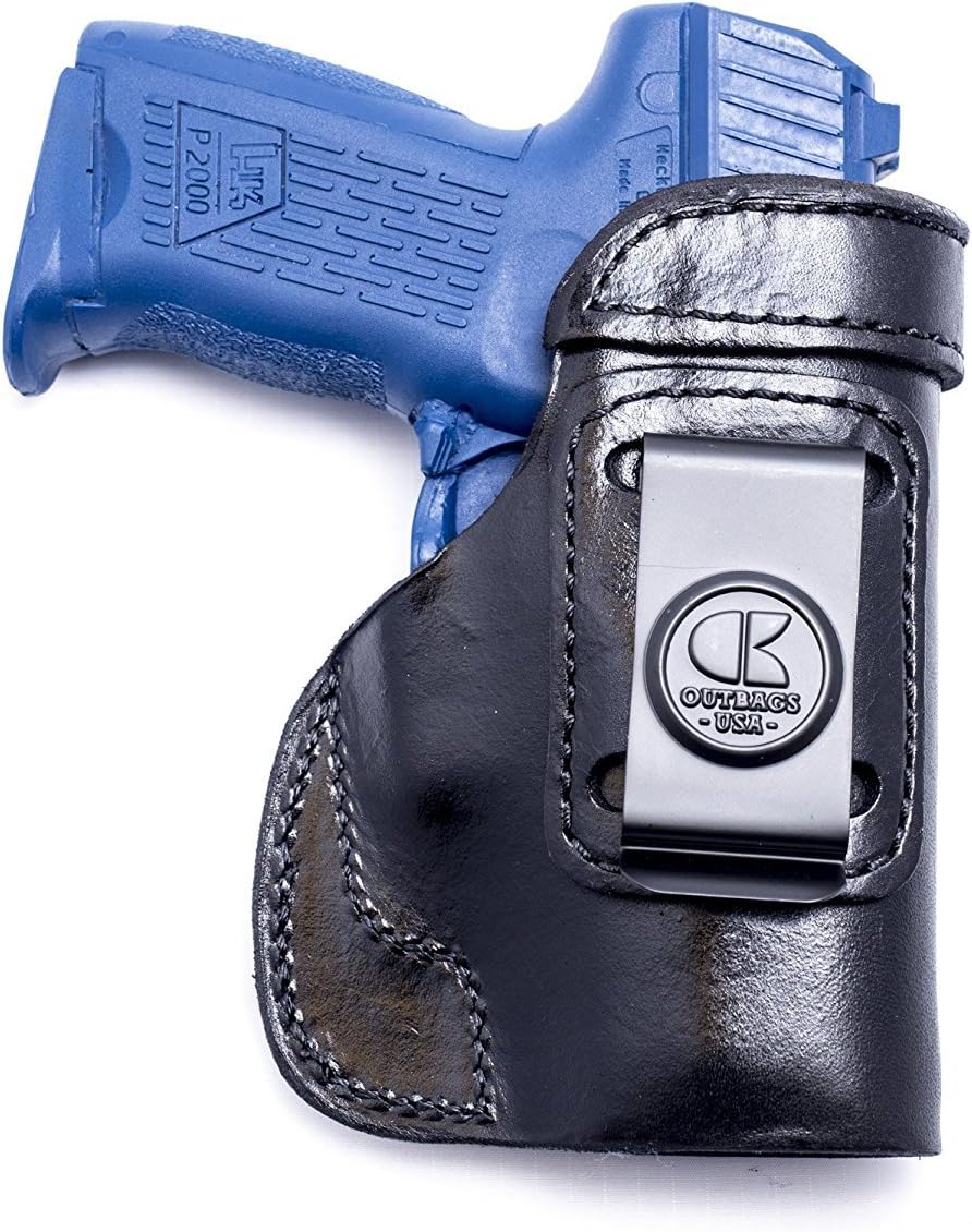 OUTBAGS USA LS2P2K (Black-Right) Full Grain Heavy Leather IWB Conceal Carry Gun Holster for Heckler & Koch H&K P2000. Handcrafted in USA.