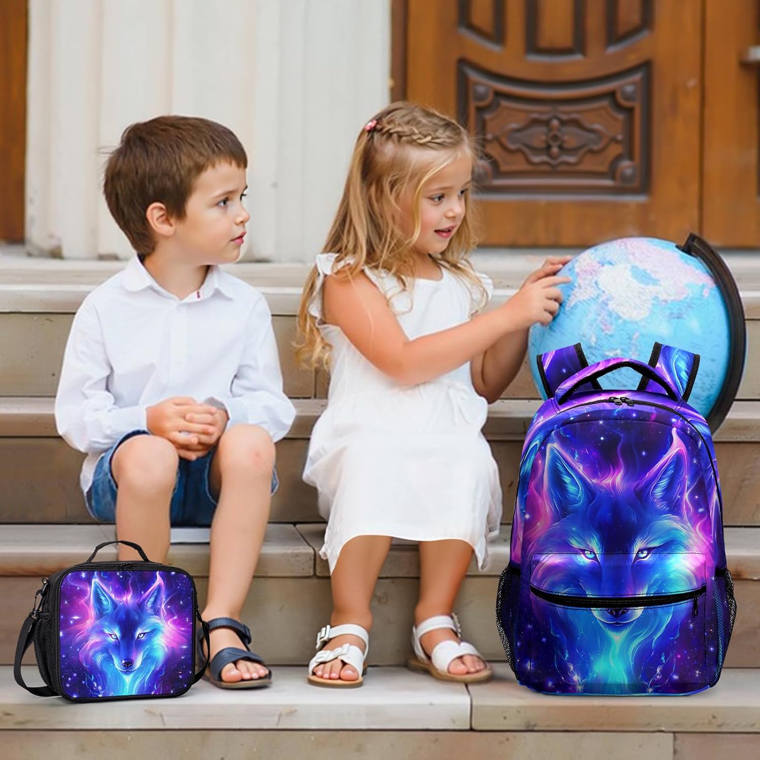 Wolf Galaxy Backpack for Boys Girls Cool Starry Sky Wolf Kids Bookbag Blue Purple Animal Print School Bag Lightweight Students Back Pack for Preschool Elementary Kindergarten - Image 7