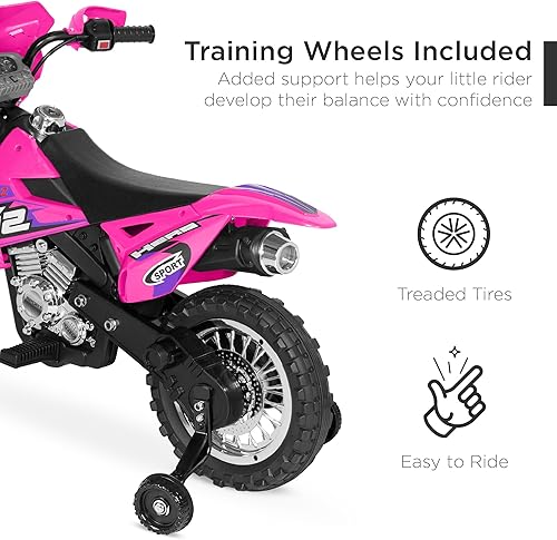 Miniatura 6 de Best Choice Products Motocicleta de 6 V para niños con neumáticos con pisadas, faros de trabajo, velocidad máxima de 2 mph, ruedas de entrenamiento,